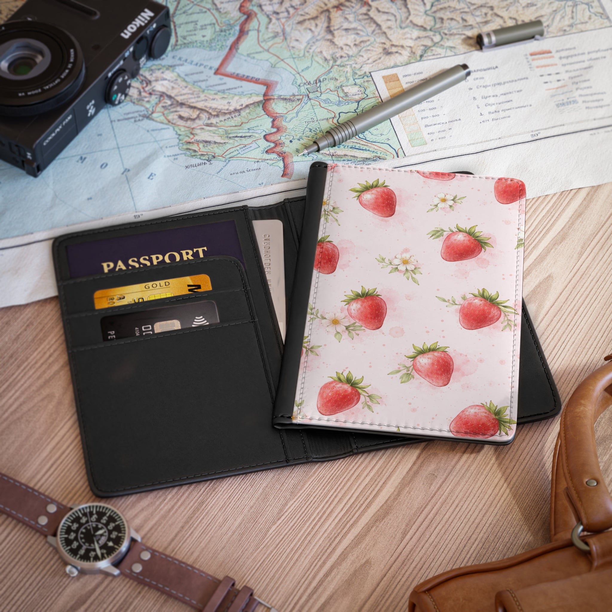 Watercolor Strawberry Passport Cover