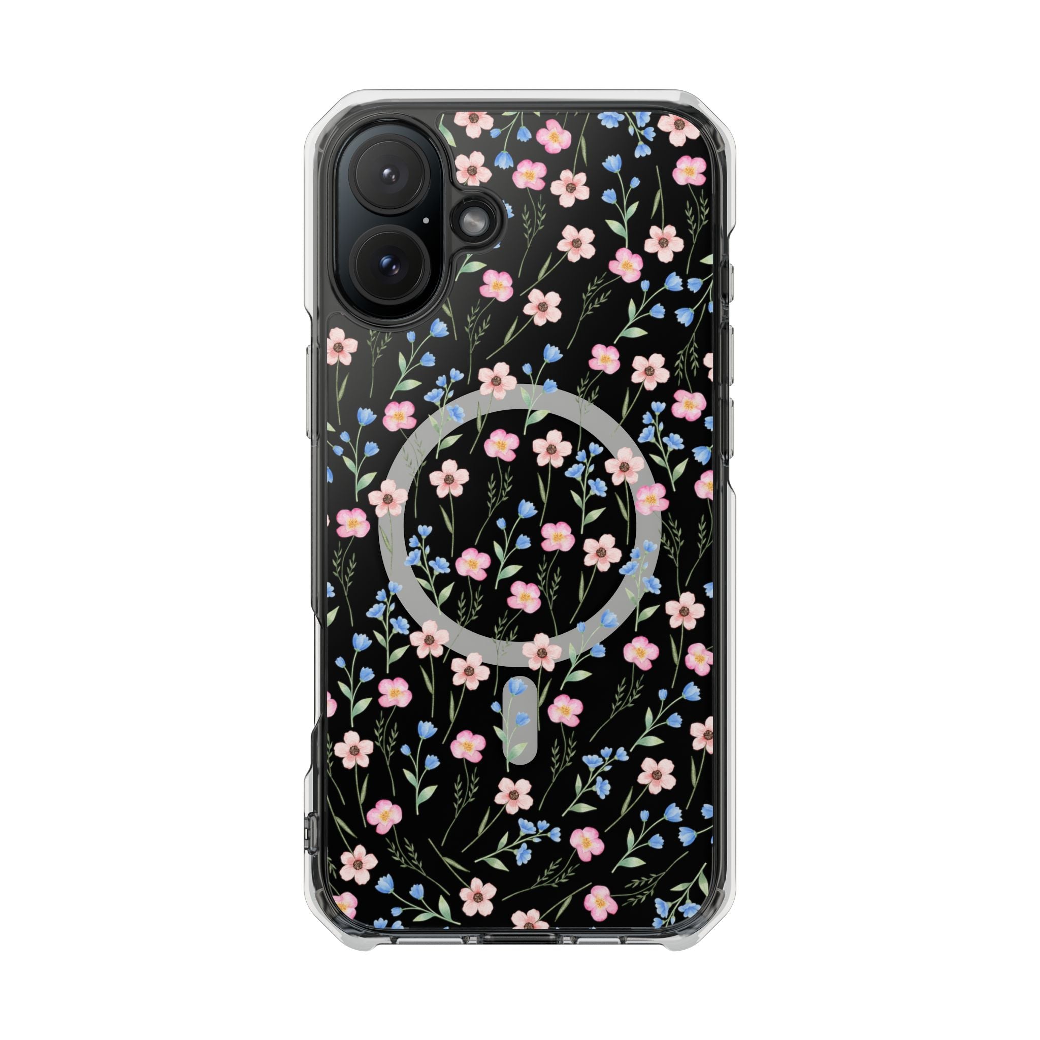 MagSafe Clear Phone Case — Pink Floral Pattern