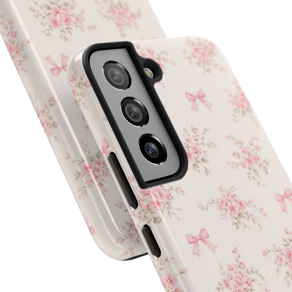 Pink Floral Bouquet Samsung Galaxy Tough Phone Case, Vintage Roses and Bows