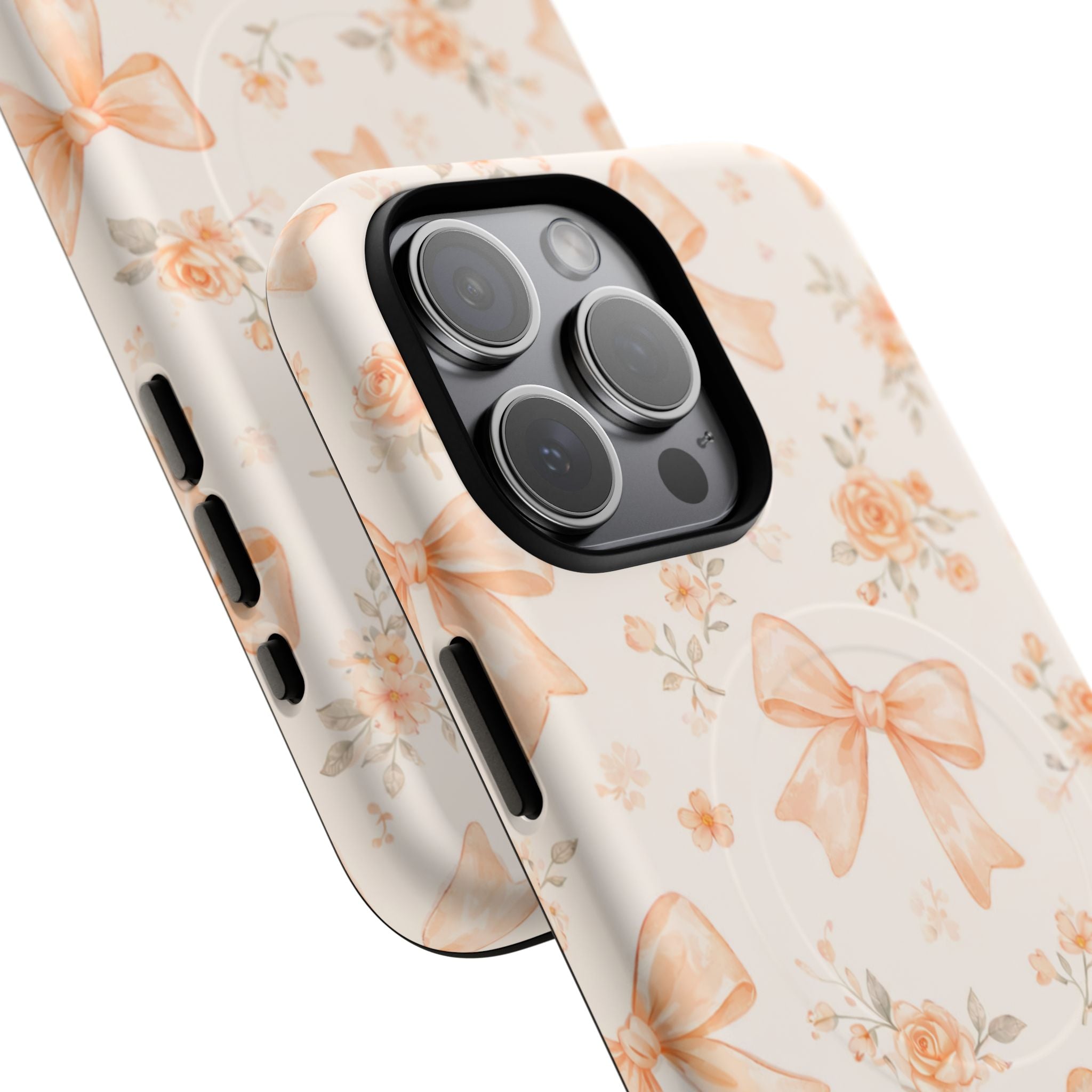 Floral Peach Bow iPhone Case – MagSafe Compatible