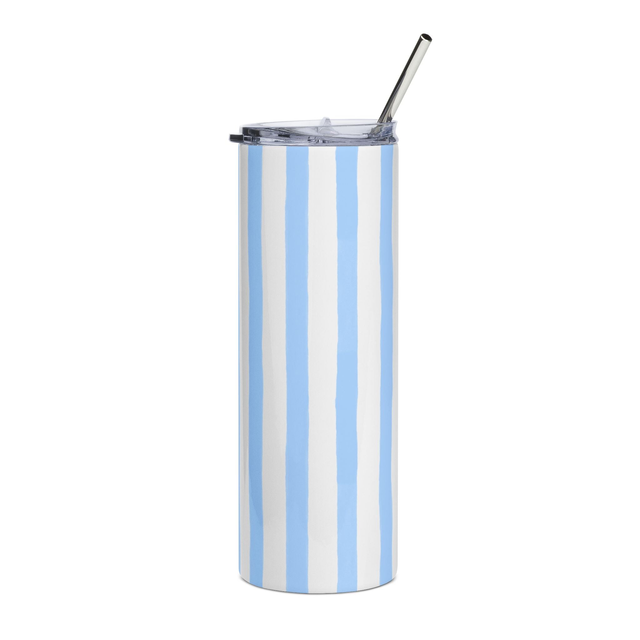 Blue Striped 20oz Stainless Steel Tumbler - Slim Insulated Travel Cup with Straw