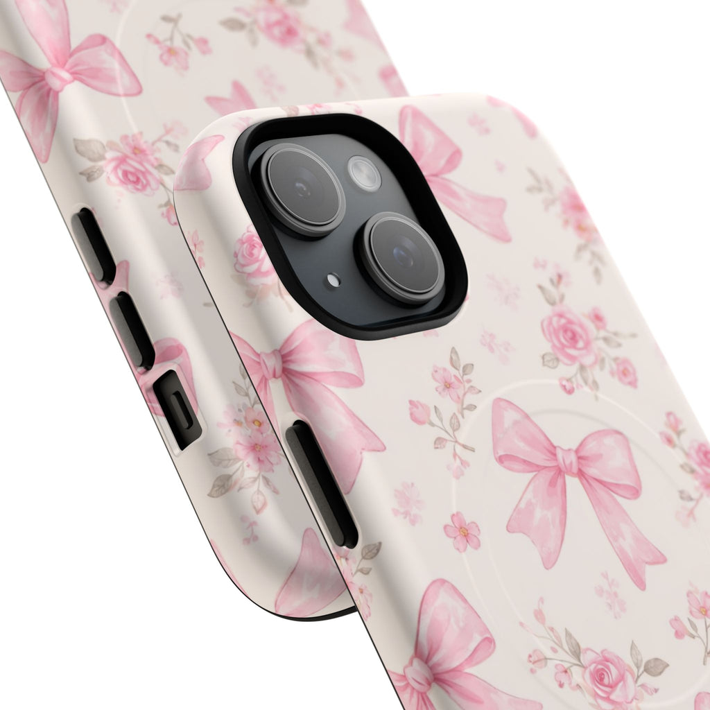 Pink Bow Floral iPhone Case – MagSafe Compatible