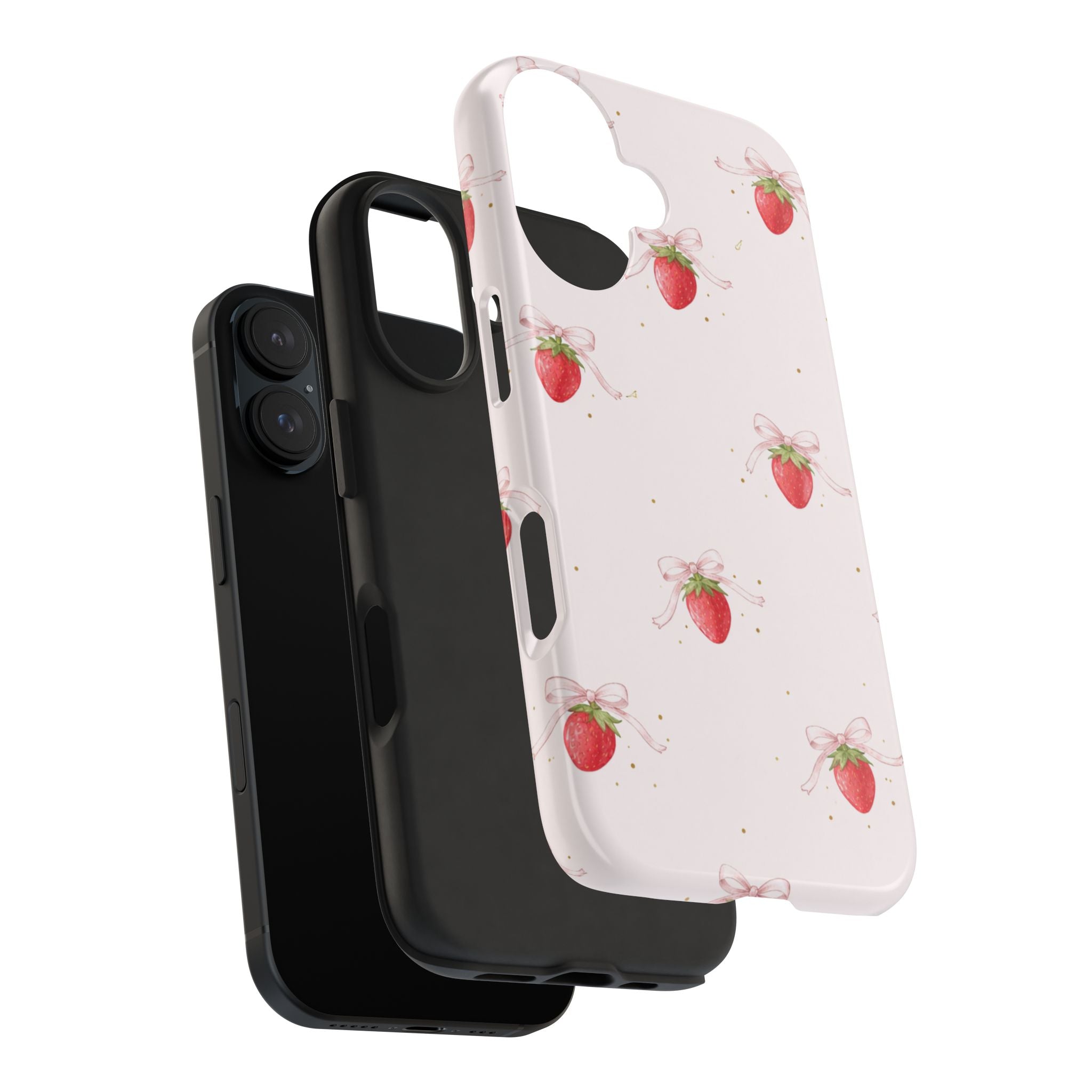 Pink Strawberry Pattern Tough Phone Case, Pastel Fruit Print
