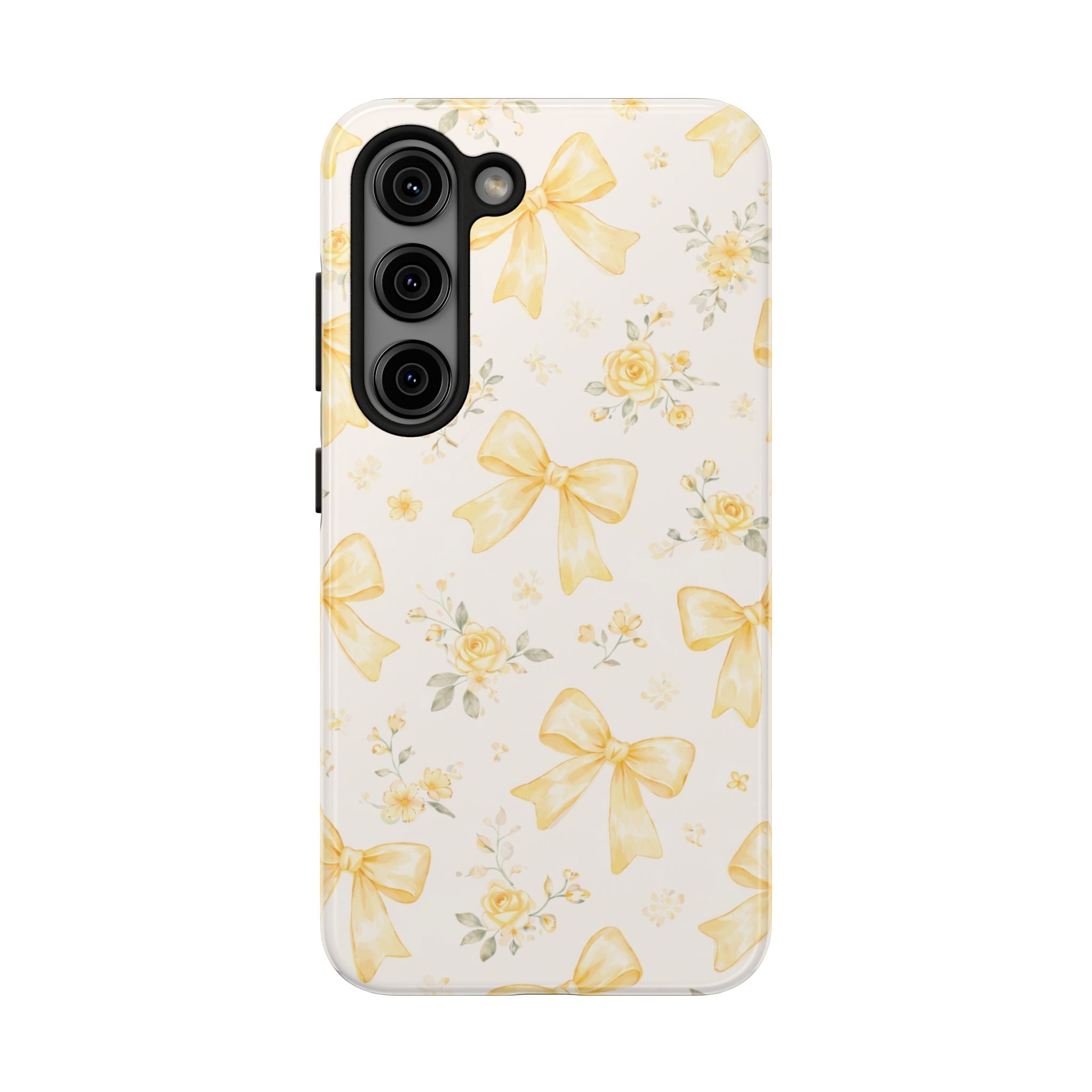 Yellow Watercolor Bows Tough Phone Case, Floral Pattern