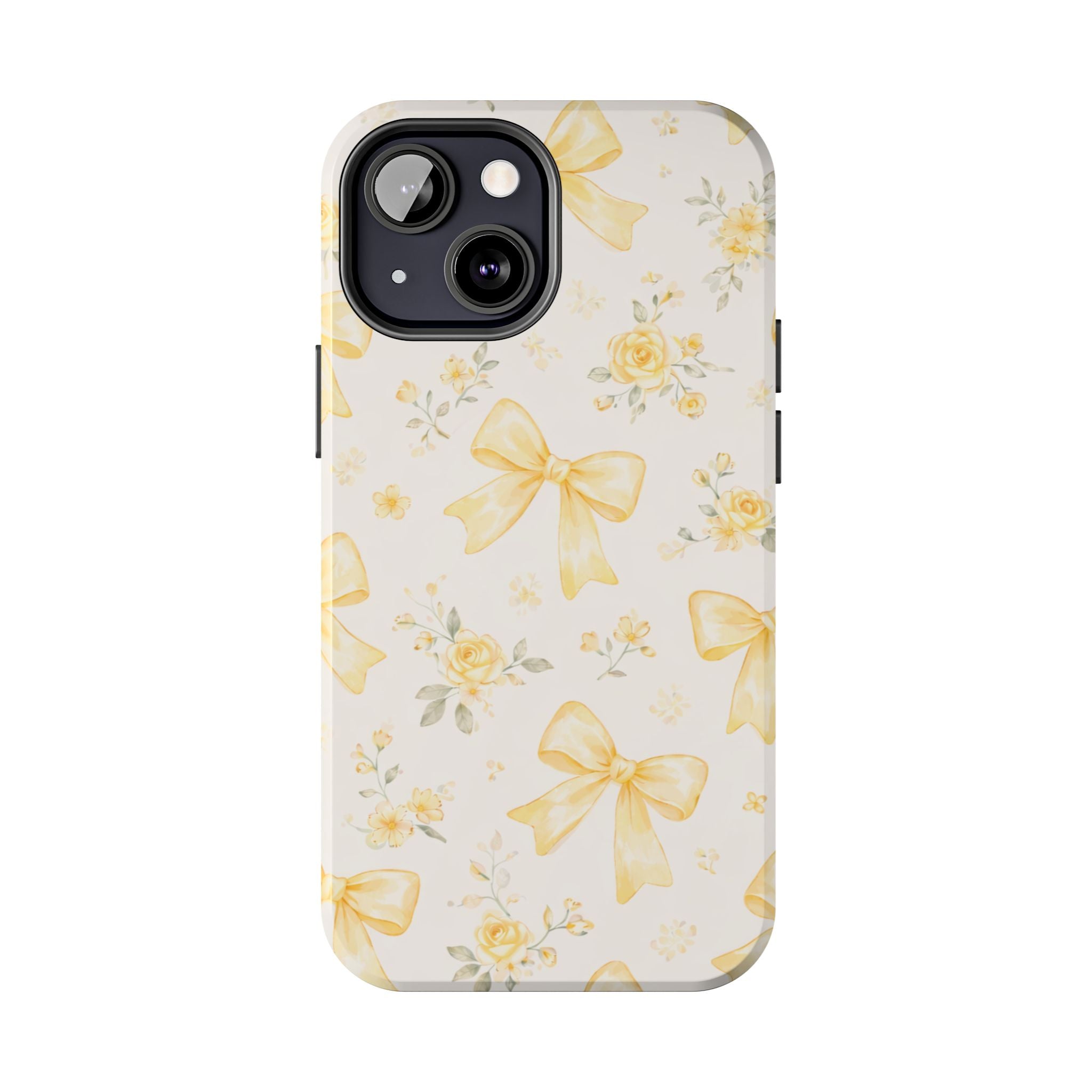 Yellow Bow Floral Phone Case, Cute Yellow Ribbon Pattern