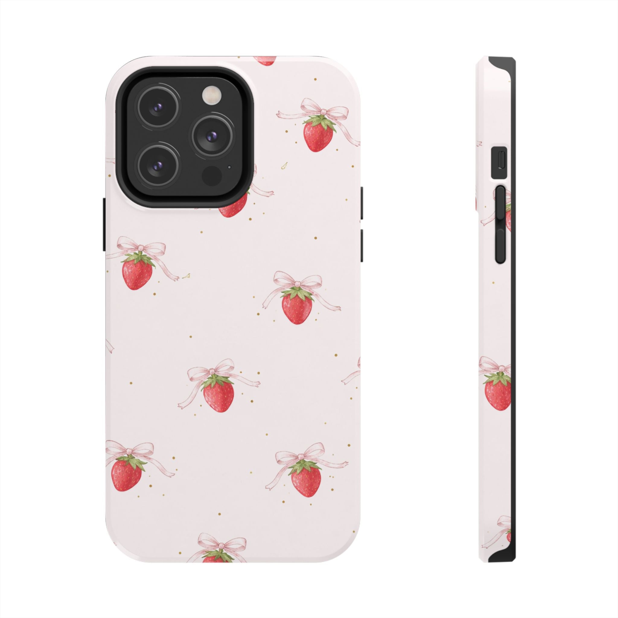 Pink Strawberry Pattern Tough Phone Case, Pastel Fruit Print