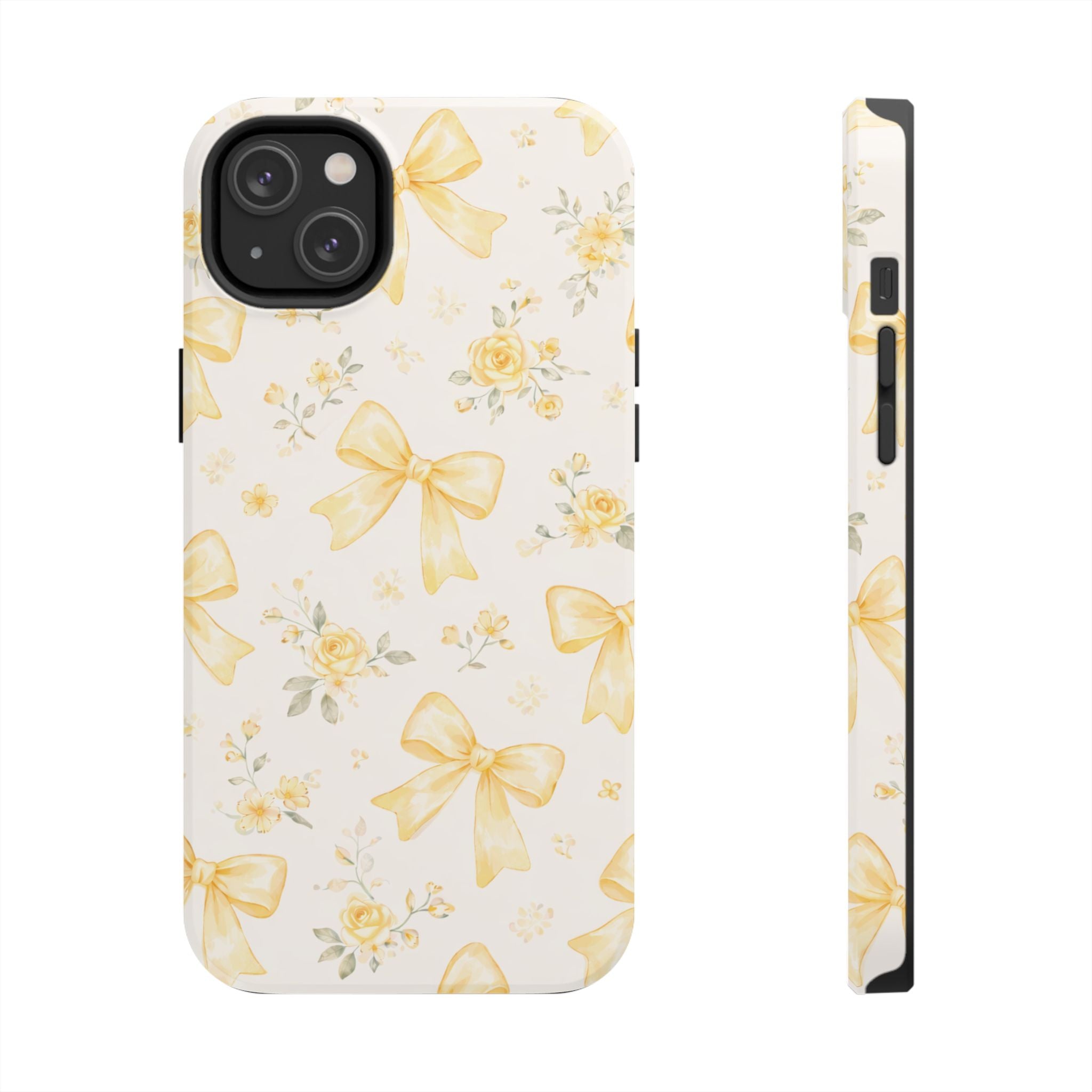 Yellow Bow Floral Phone Case, Cute Yellow Ribbon Pattern