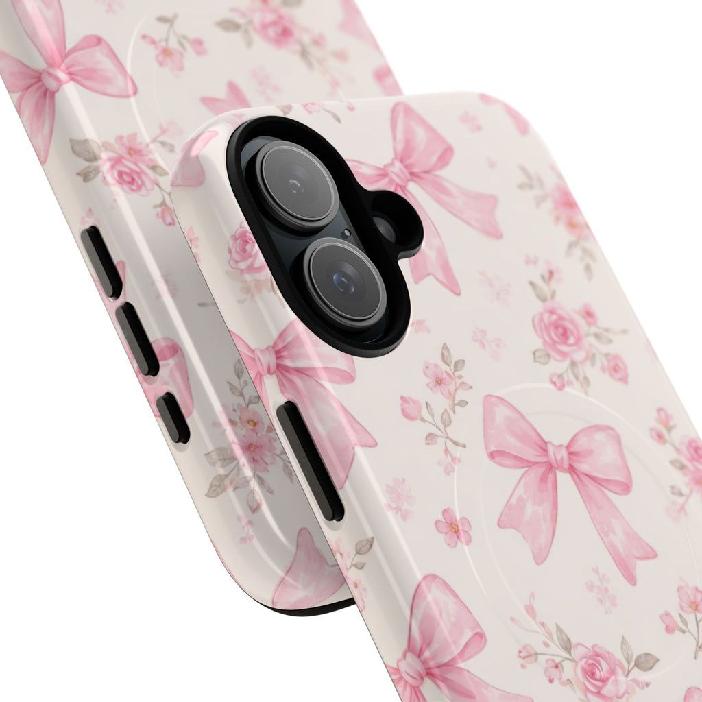 Pink Bow Floral iPhone Case – MagSafe Compatible
