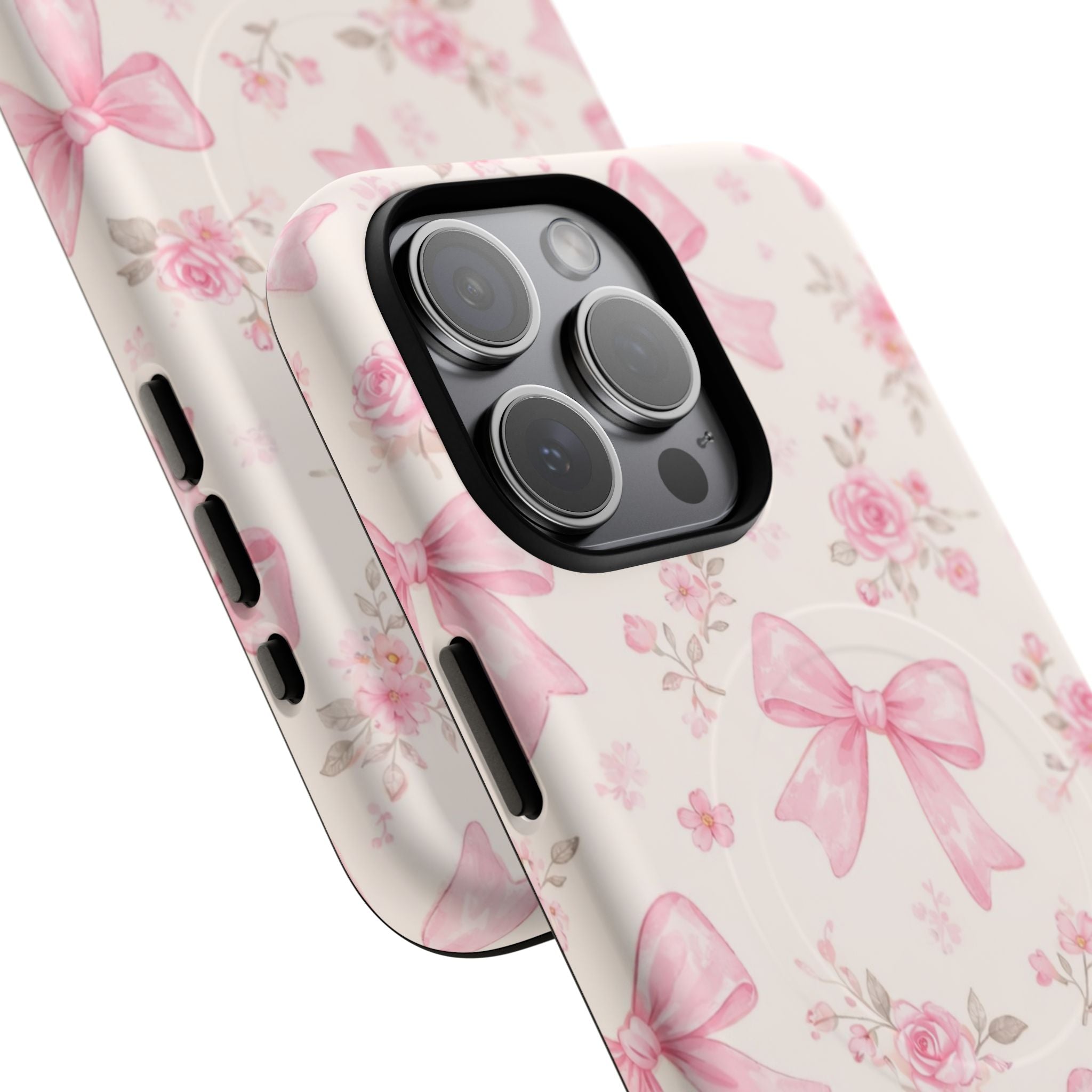 Pink Bow Floral iPhone Case – MagSafe Compatible