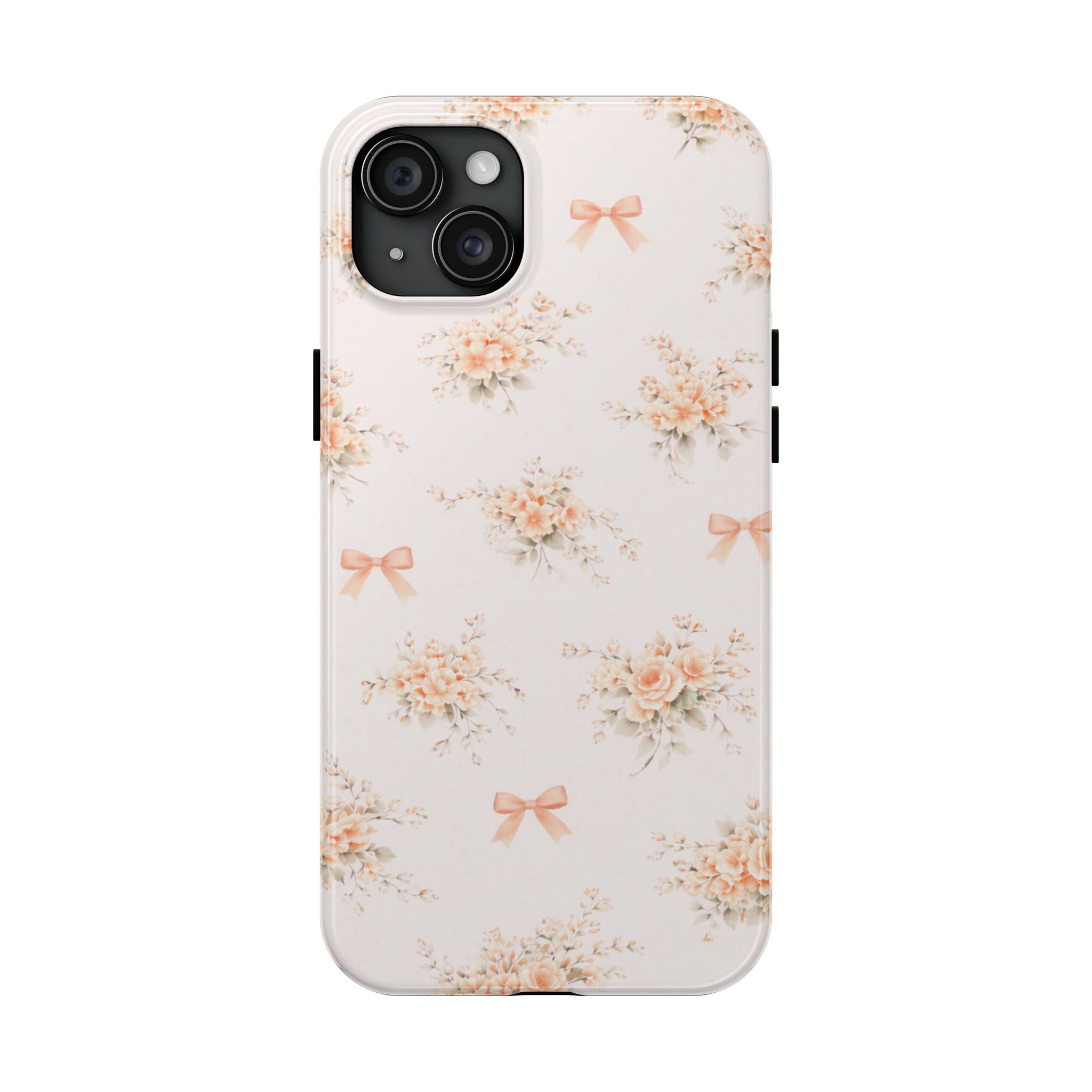 Vintage Peach Floral Bouquet iPhone Case, Tough Pastel Bow Pattern