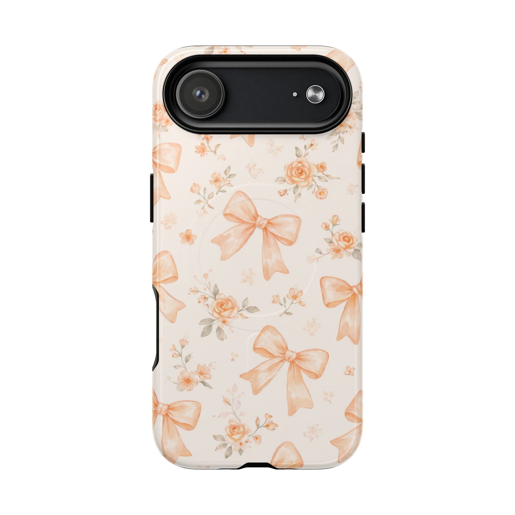 Floral Peach Bow iPhone Case – MagSafe Compatible