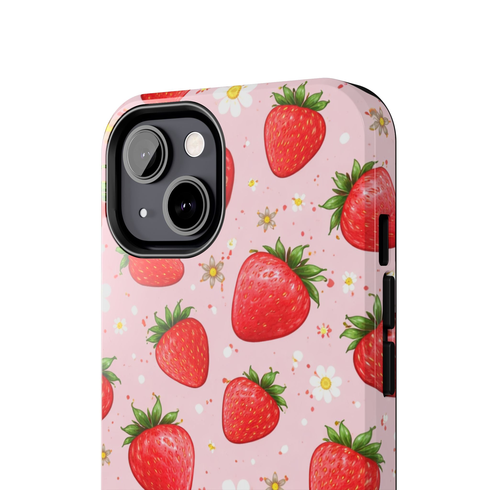Pink Strawberry Print Phone Case, Soft Fruit Pattern