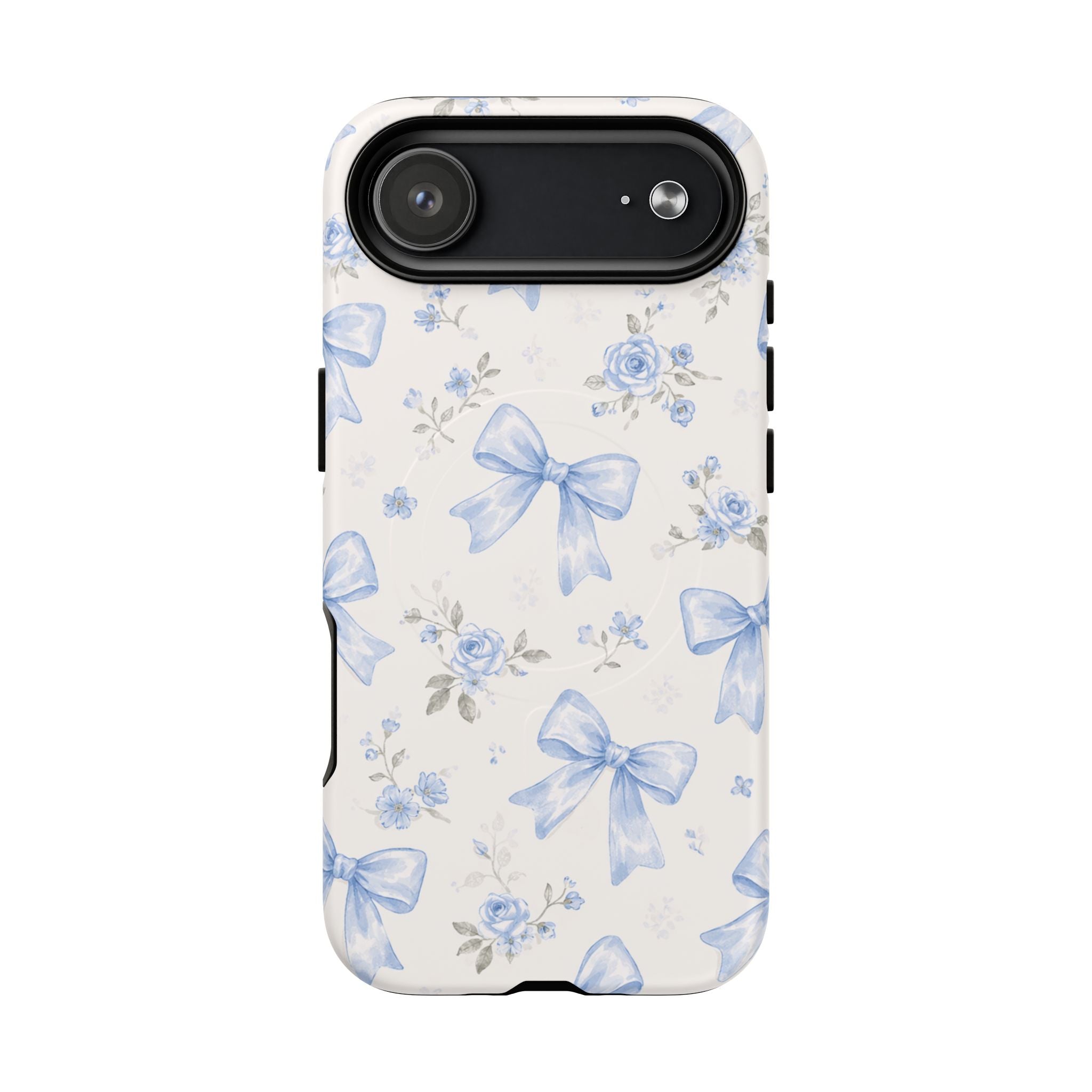 Floral Blue Bow iPhone Case – MagSafe Compatible