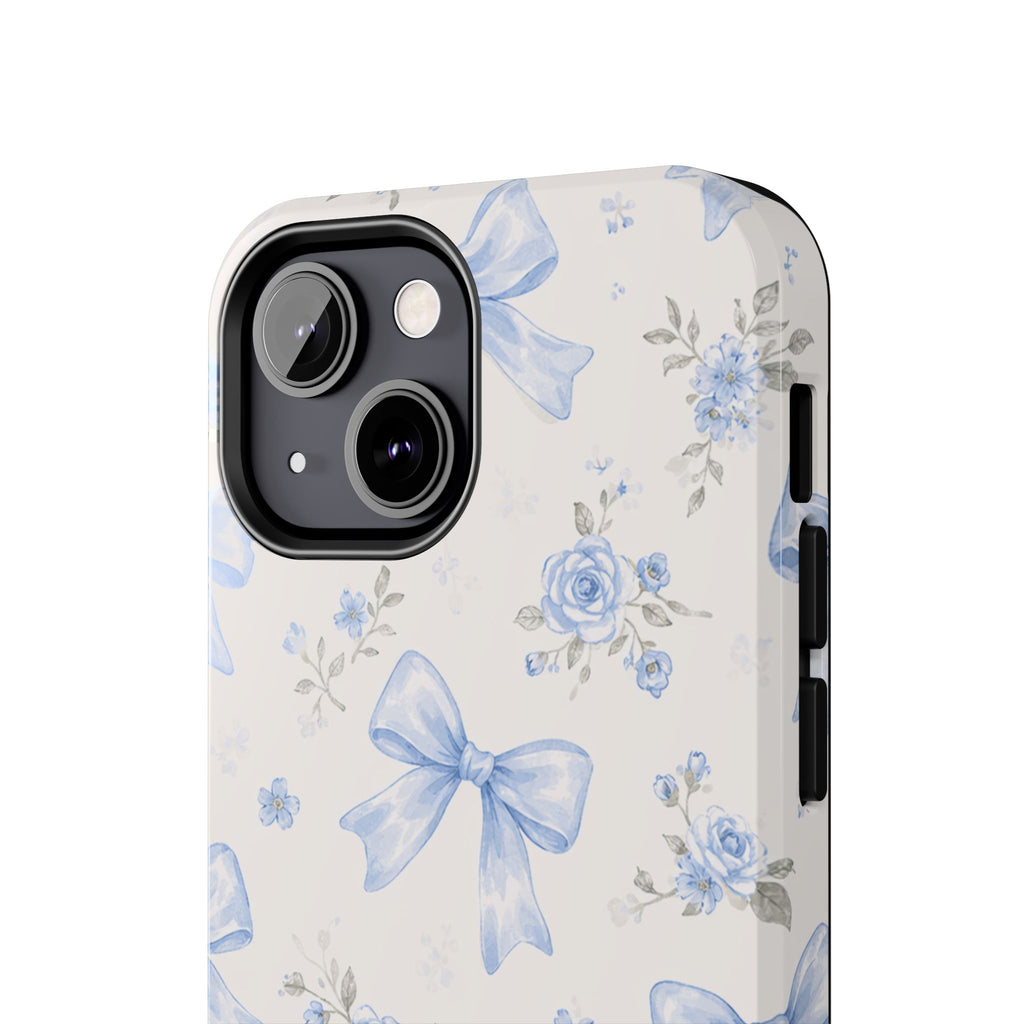 Blue Watercolor Bows iPhone Case, Floral Bow Pattern