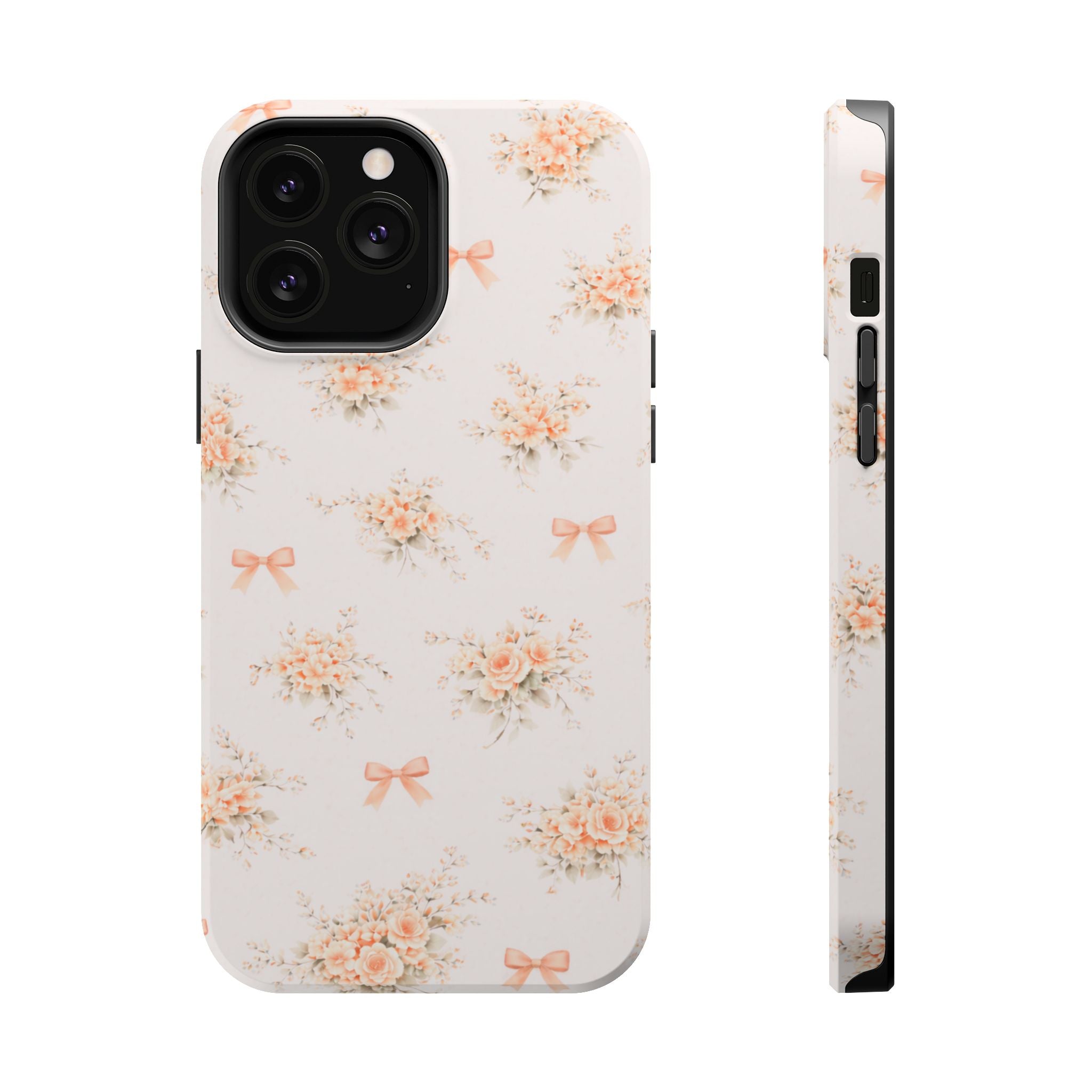 Vintage Peach Floral Bow iPhone Case | Magnetic Impact-Resistant Case