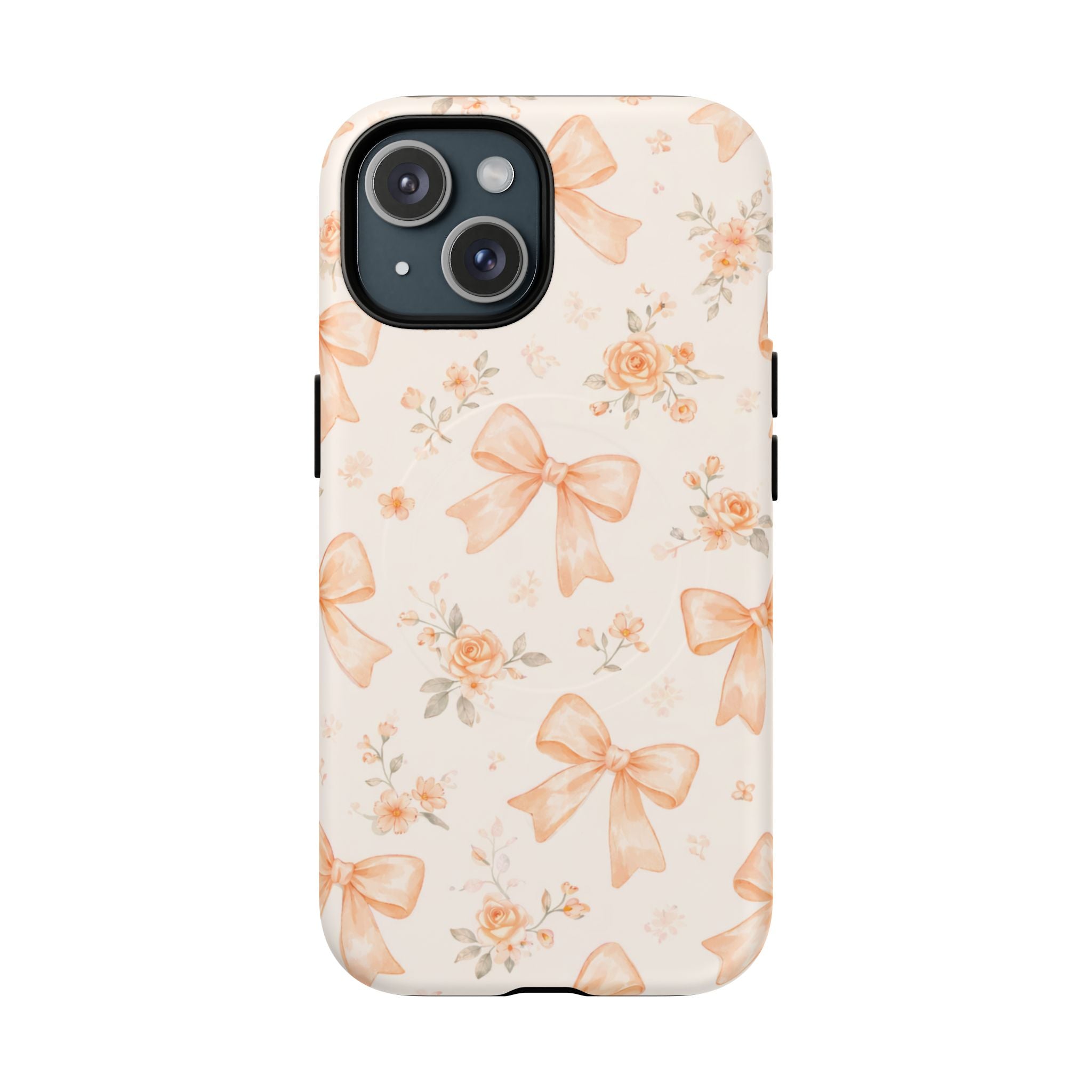 Floral Peach Bow iPhone Case – MagSafe Compatible