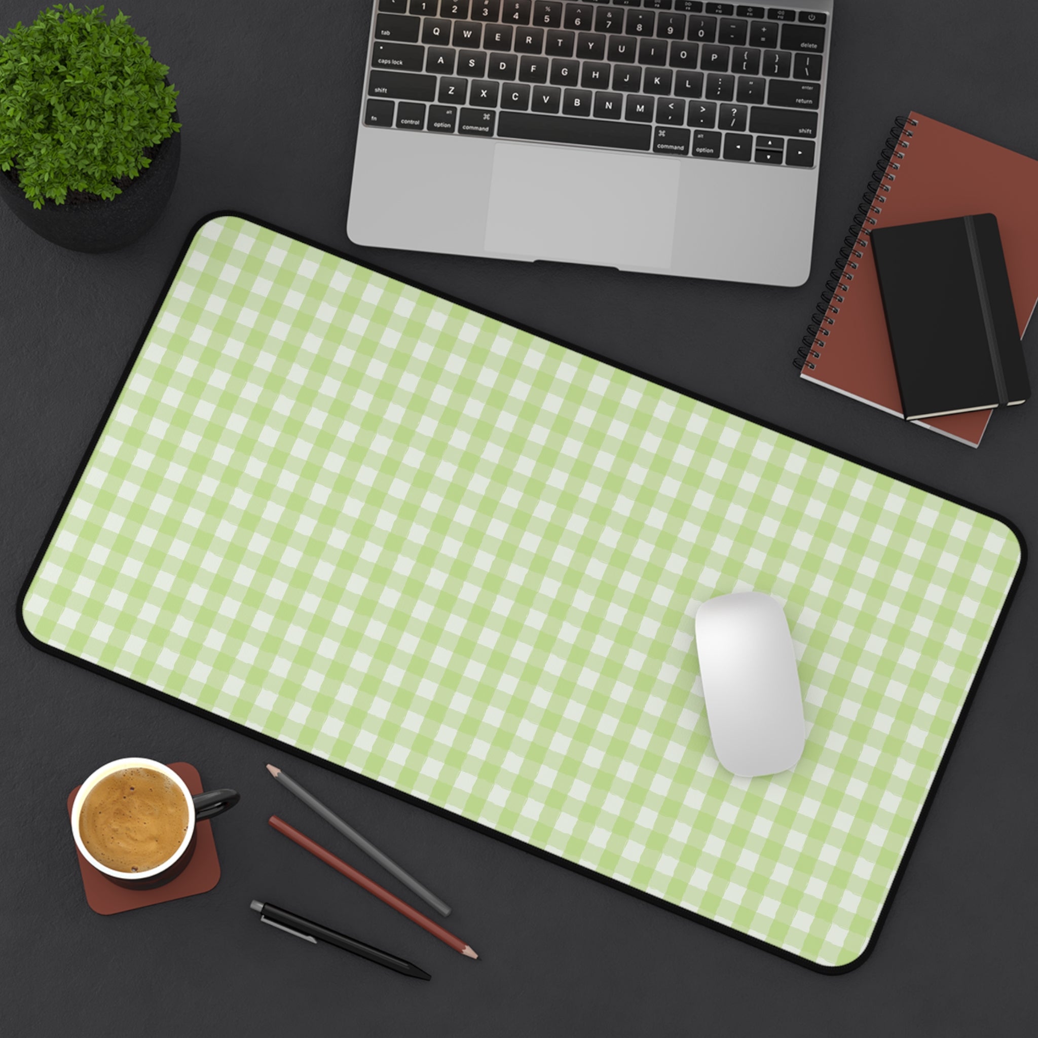 Pastel Green Gingham Desk Mat – Soft Check Pattern Mousepad for Home Office & Study