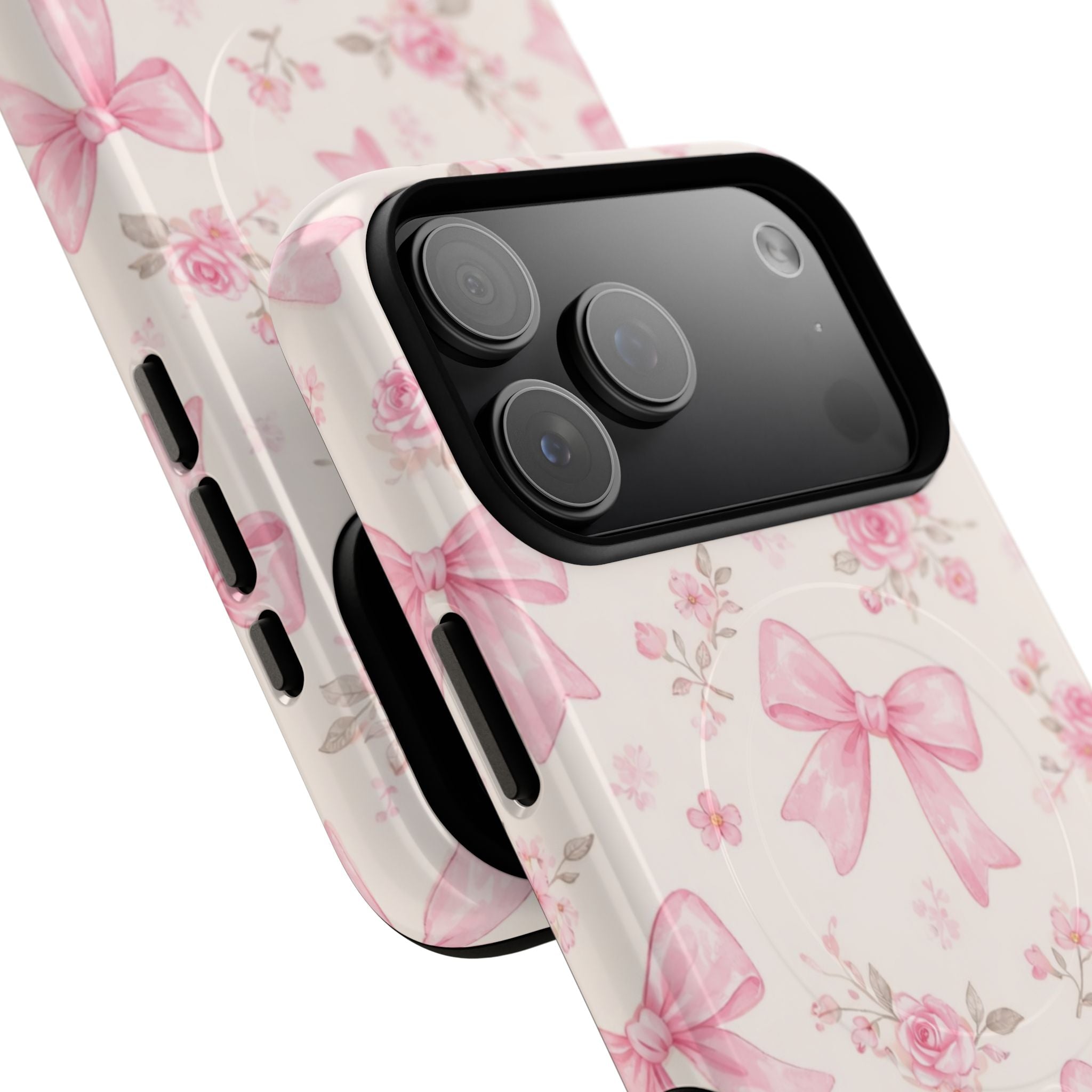 Pink Bow Floral iPhone Case – MagSafe Compatible