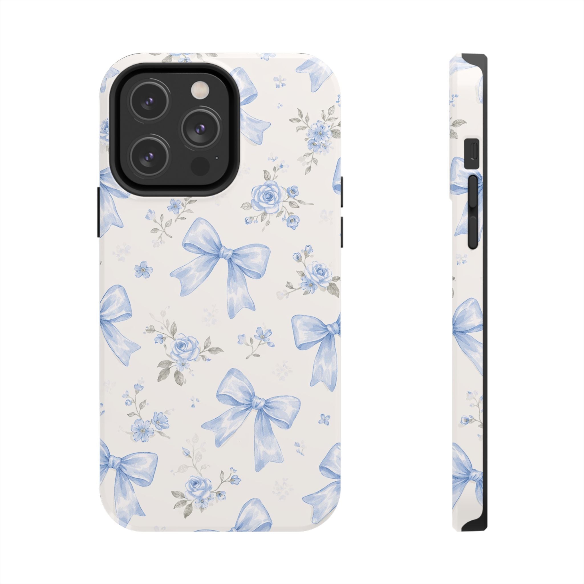 Blue Watercolor Bows iPhone Case, Floral Bow Pattern