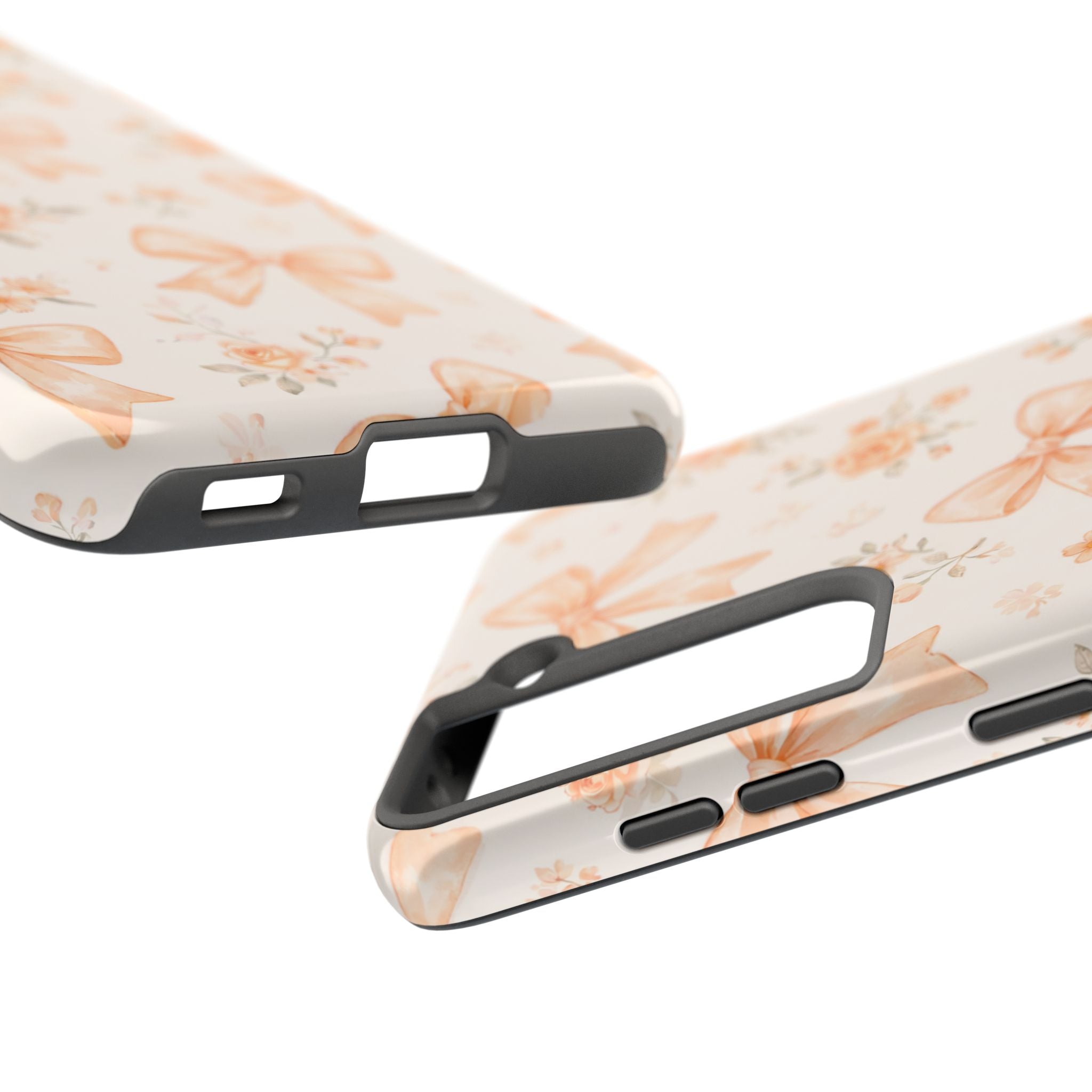 Peach Watercolor Bows Tough Phone Case, Floral Bow Pattern