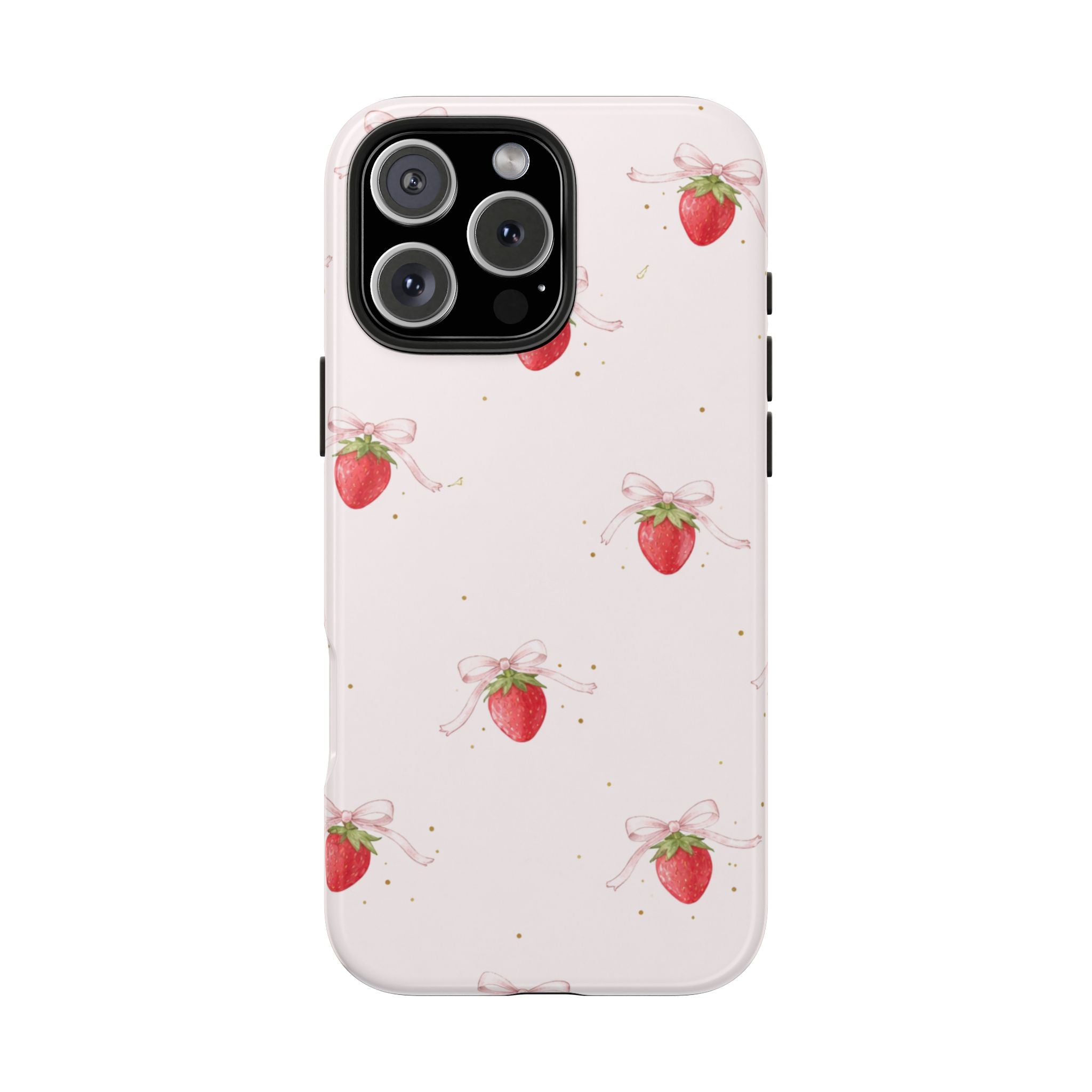 Pink Strawberry Pattern Tough Phone Case, Pastel Fruit Print