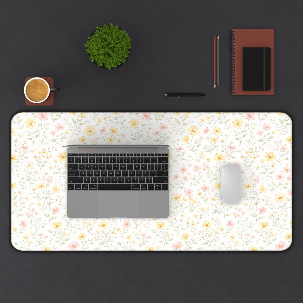 Tiny Pastel Wildflowers Desk Mat, Floral Mouse Pad Deskpad
