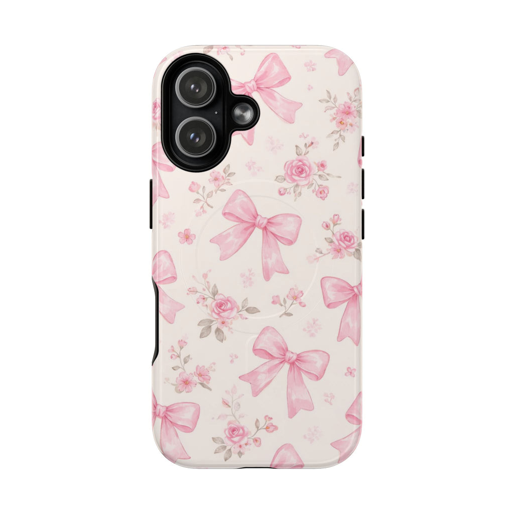 Pink Bow Floral iPhone Case – MagSafe Compatible