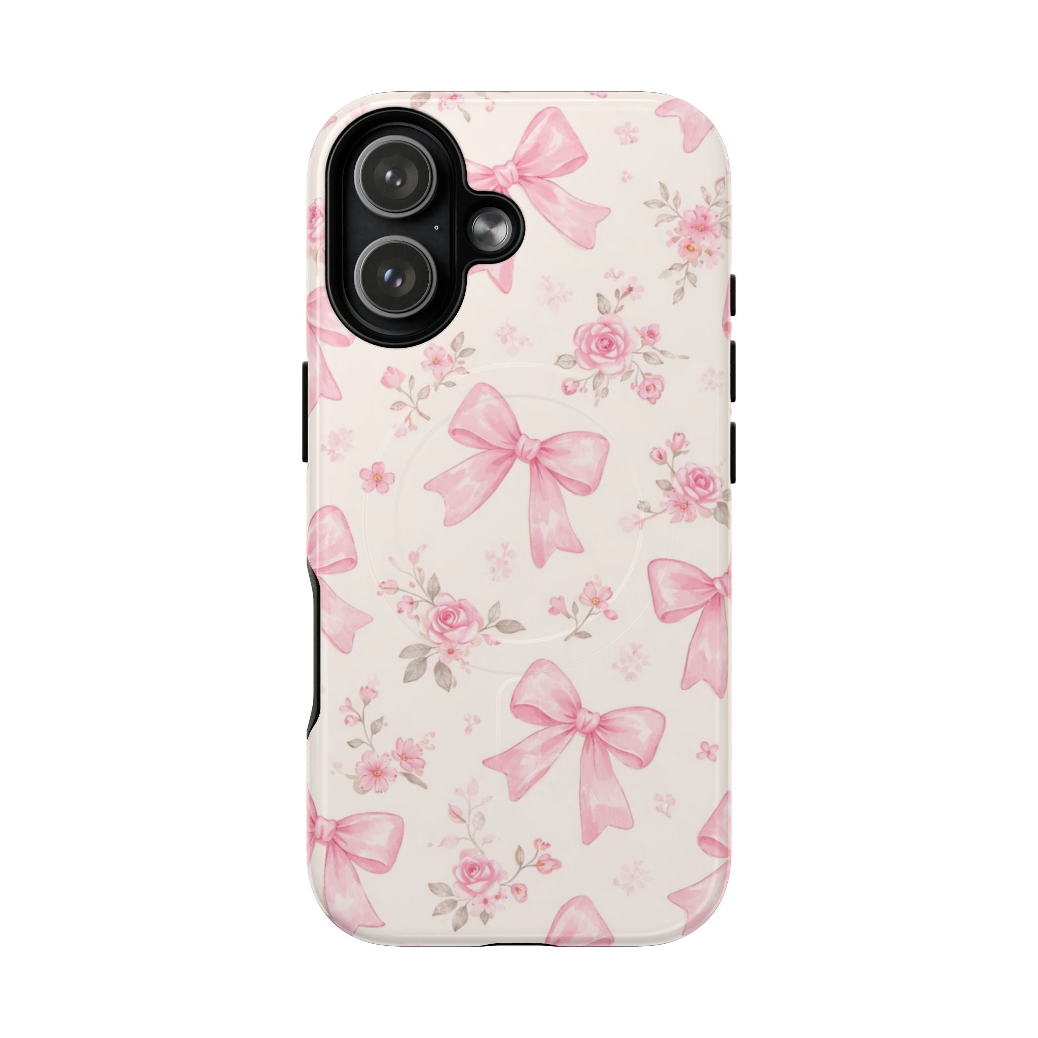 Pink Bow Floral iPhone Case – MagSafe Compatible