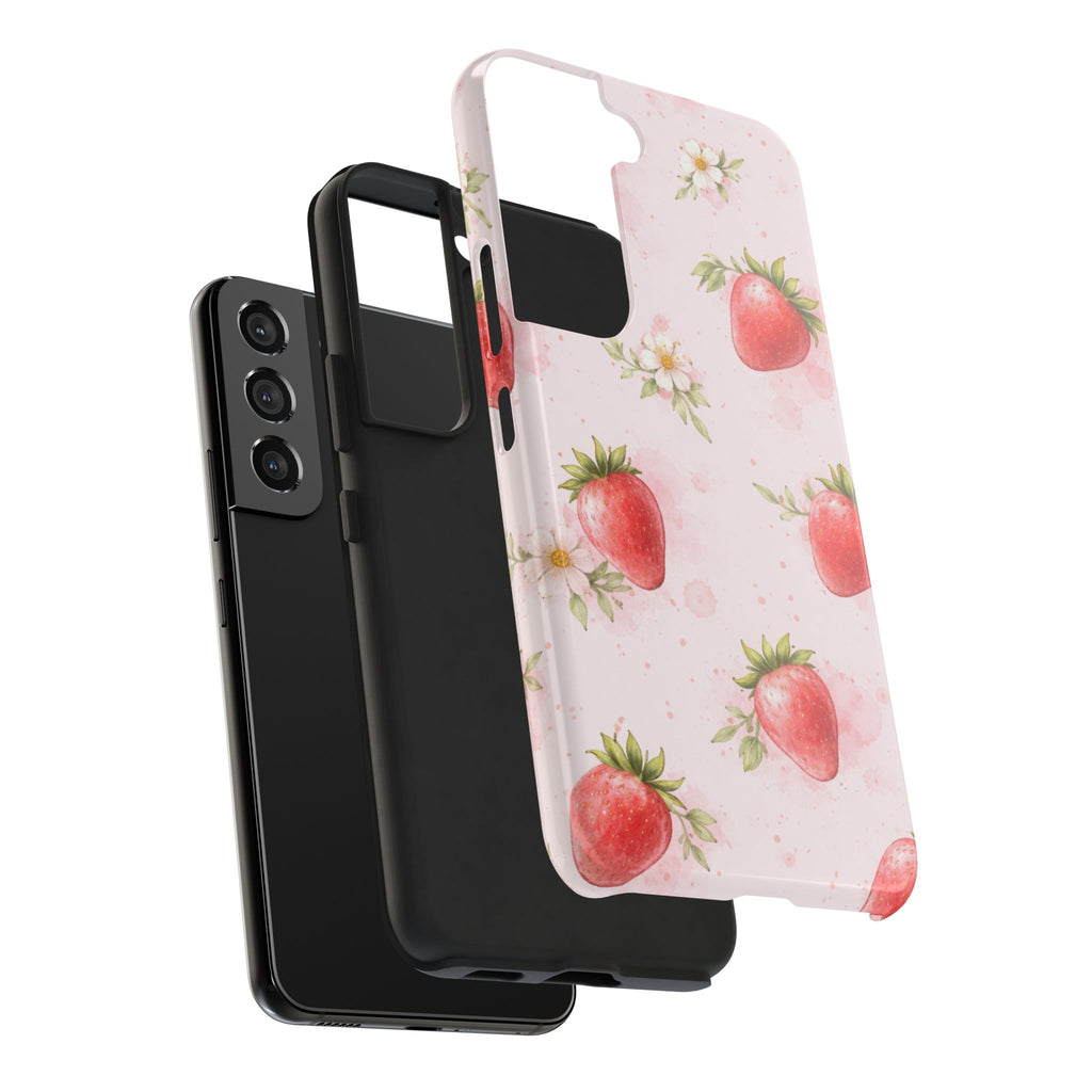Watercolor Strawberry Tough Phone Case, Sweet Fruit Design
