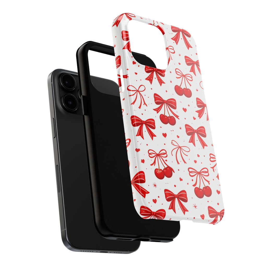 Red Cherry Bows Tough Phone Case, Cherry Pattern Phone Case