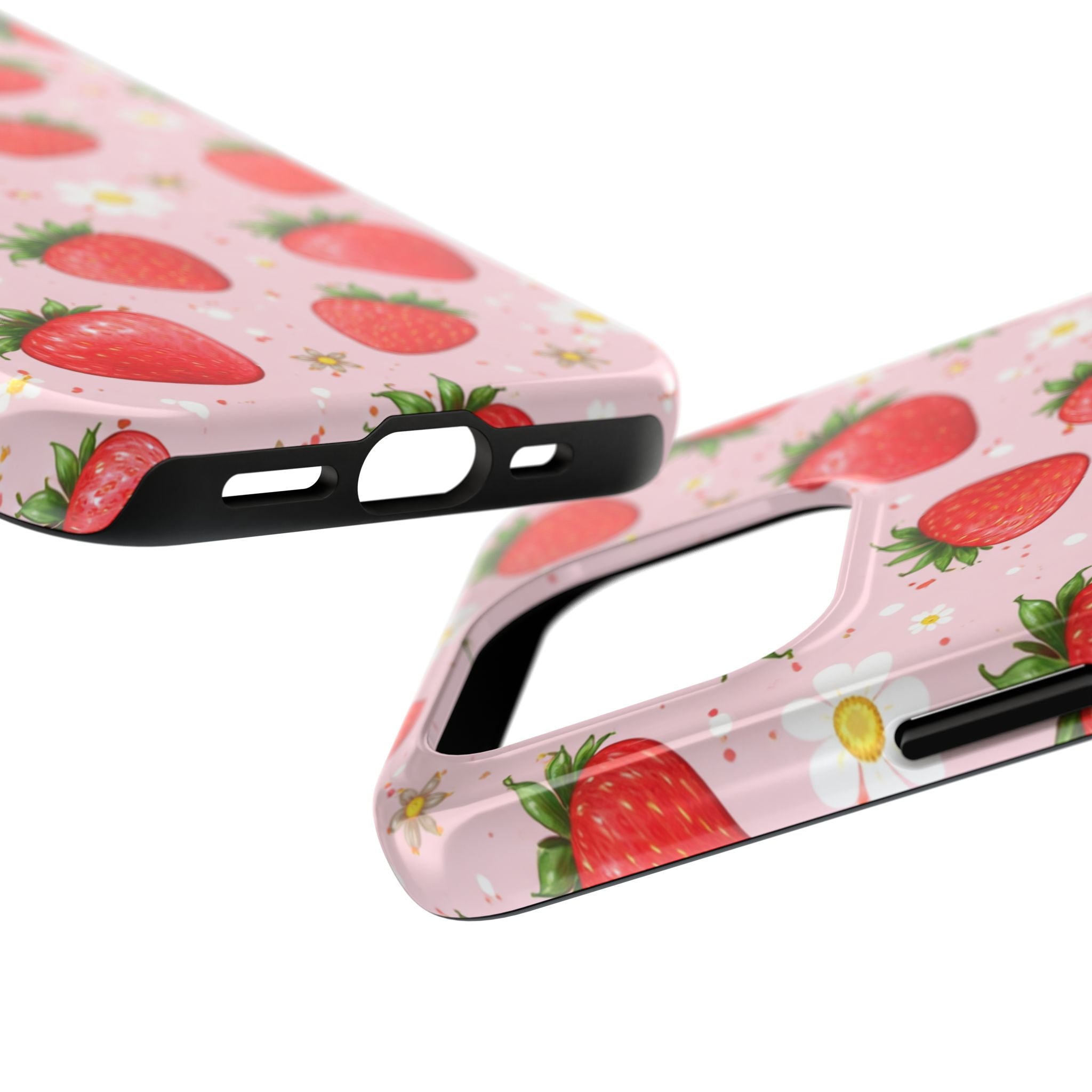 Pink Strawberry Print Phone Case, Soft Fruit Pattern