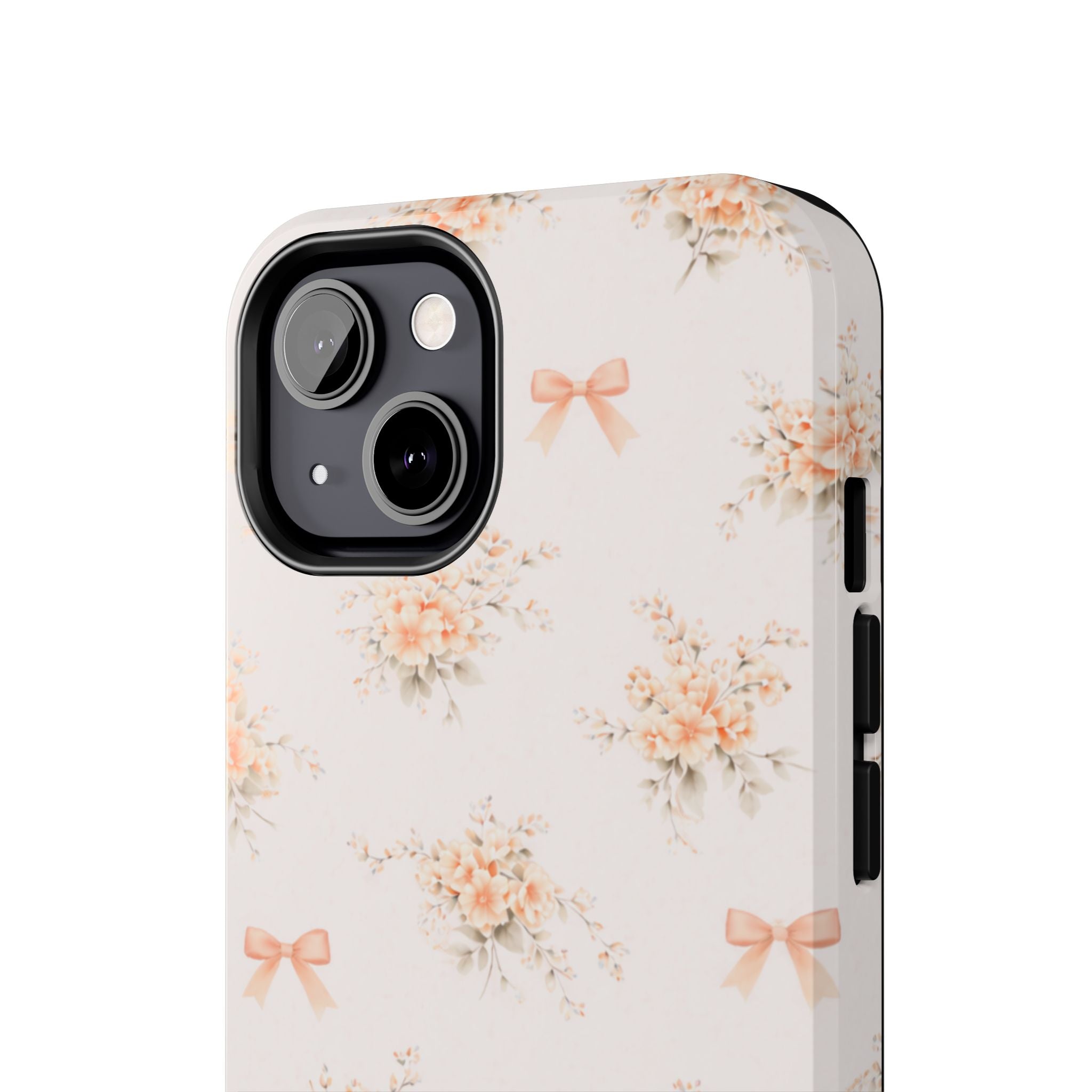 Vintage Peach Floral Bouquet iPhone Case, Tough Pastel Bow Pattern