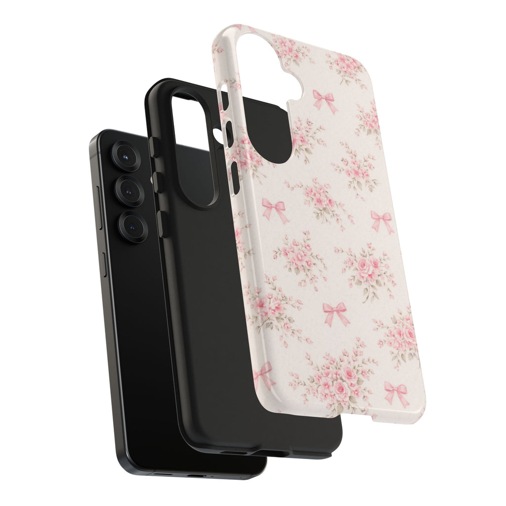 Pink Floral Bouquet Samsung Galaxy Tough Phone Case, Vintage Roses and Bows