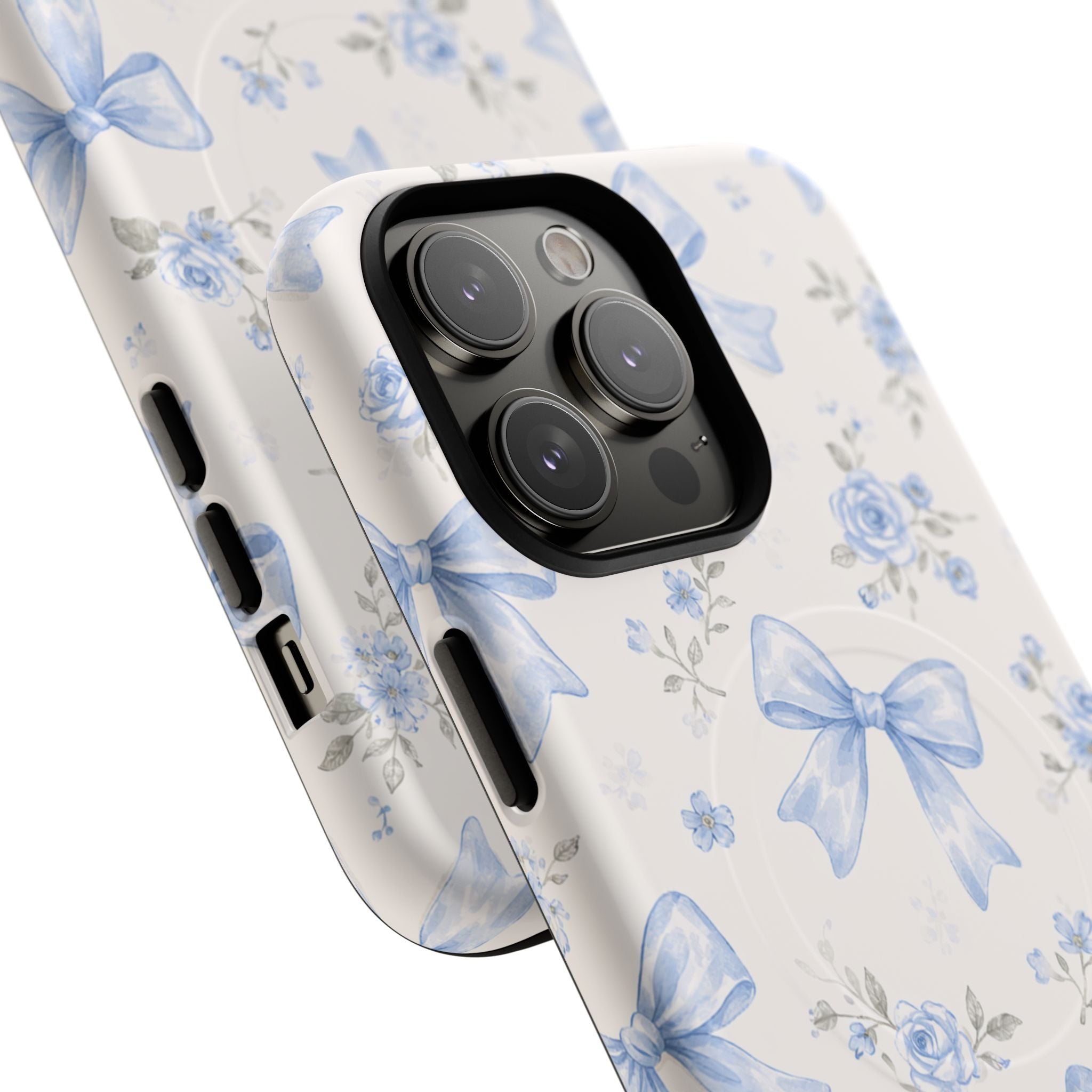 Floral Blue Bow iPhone Case – MagSafe Compatible