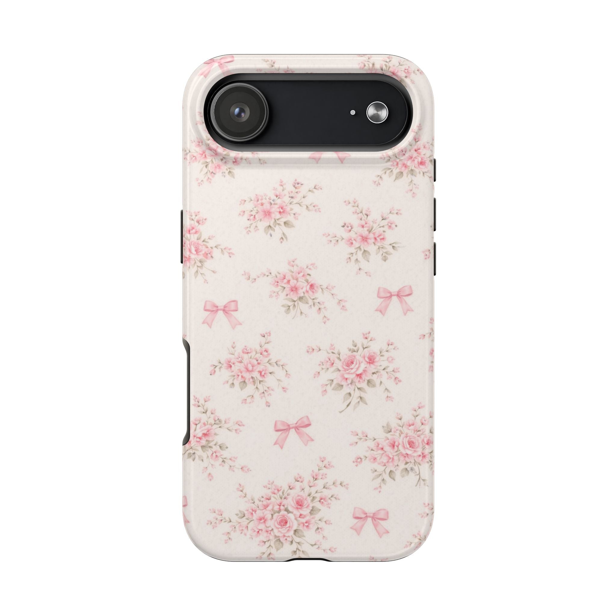 Pink Floral Bouquet iPhone Case, Vintage Roses Bows Pastel Pattern