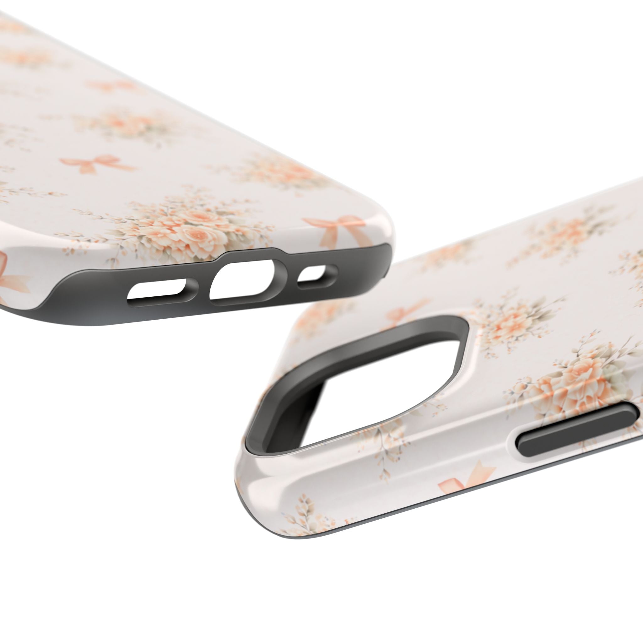Vintage Peach Floral Bow iPhone Case | Magnetic Impact-Resistant Case