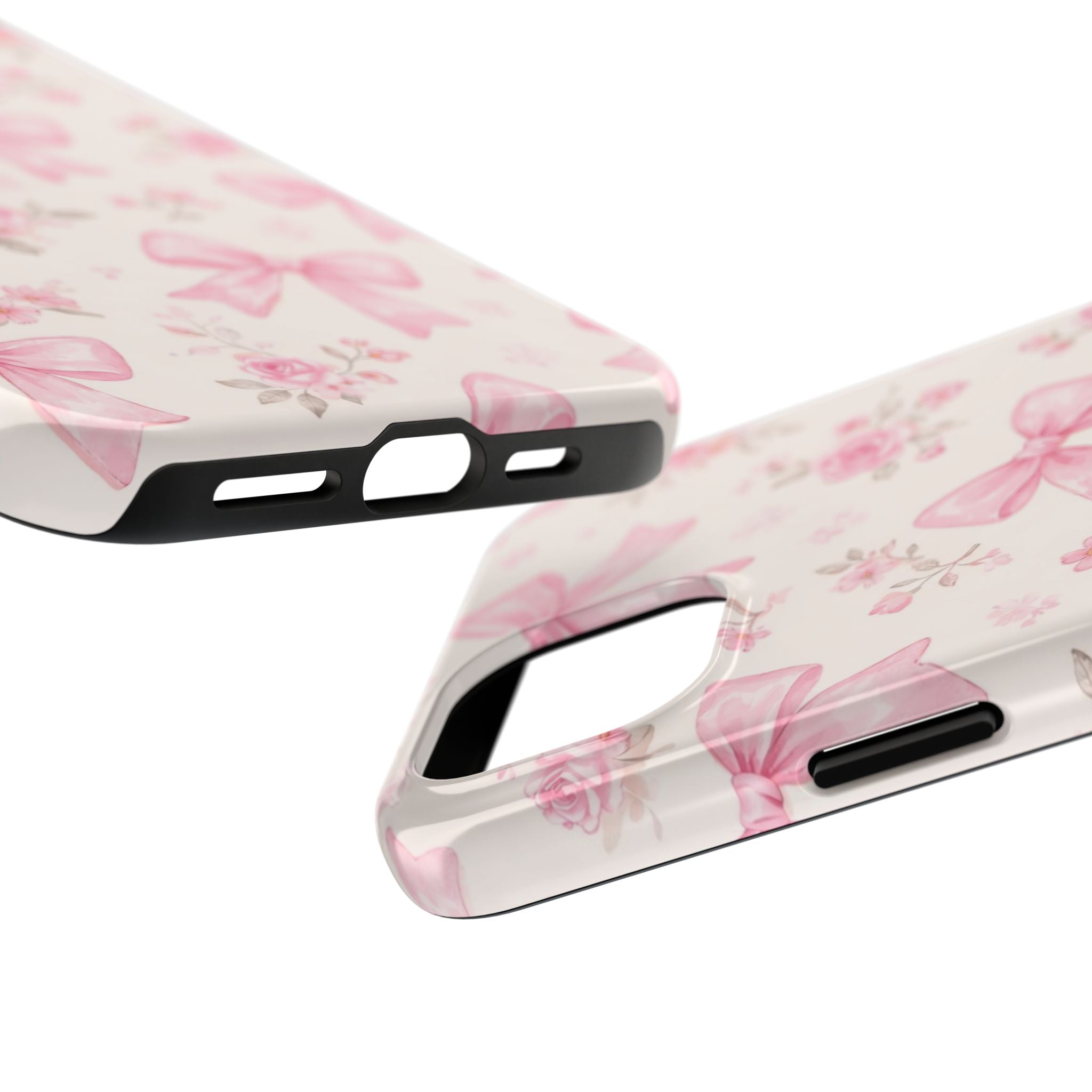 Pink Bow Floral Phone Case, Cute Vintage Rose Pattern