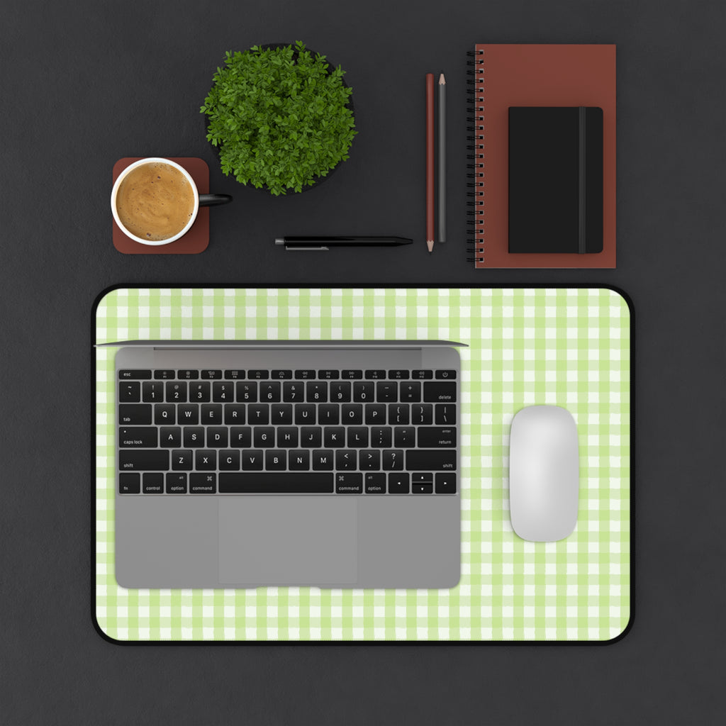 Pastel Green Gingham Desk Mat – Soft Check Pattern Mousepad for Home Office & Study