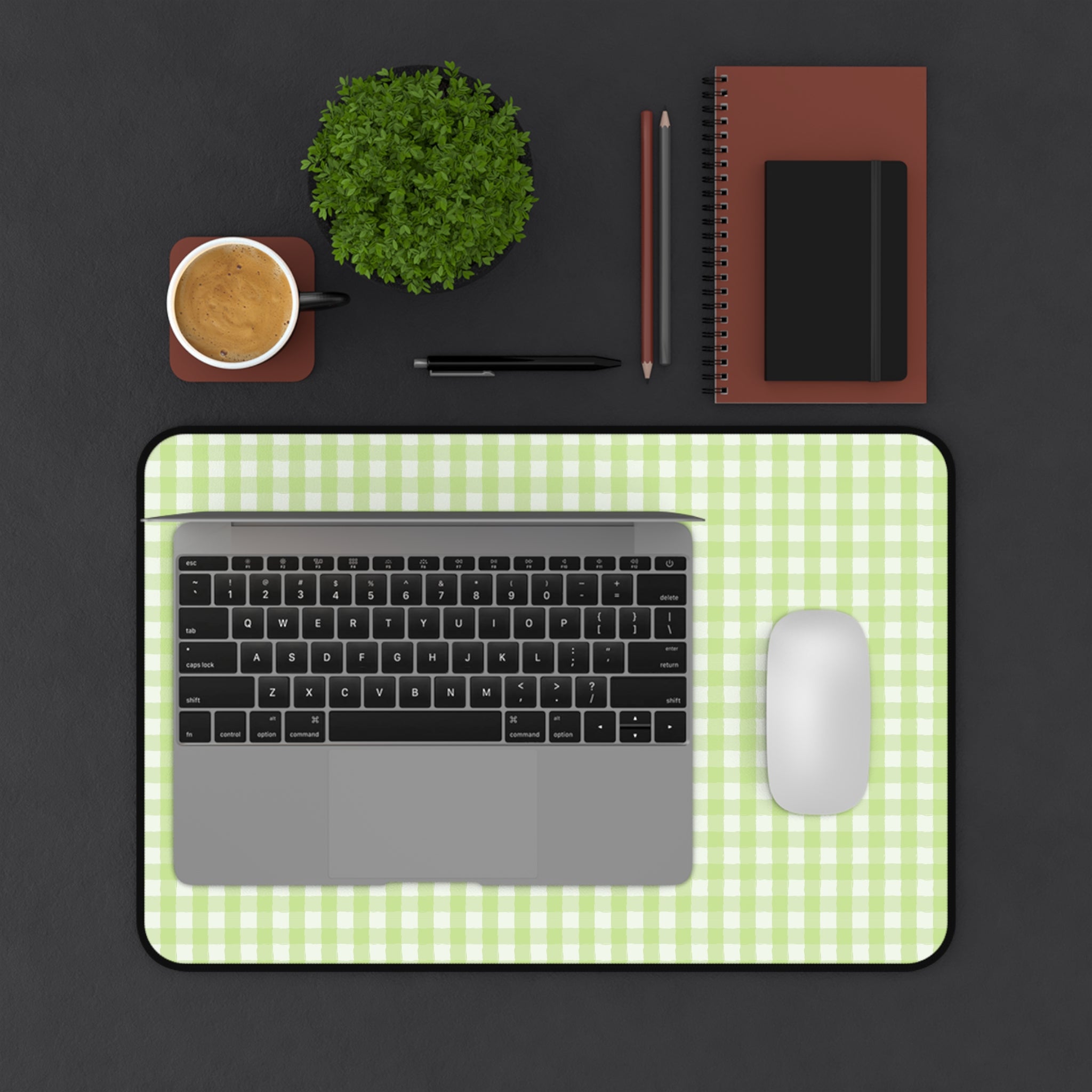 Pastel Green Gingham Desk Mat – Soft Check Pattern Mousepad for Home Office & Study