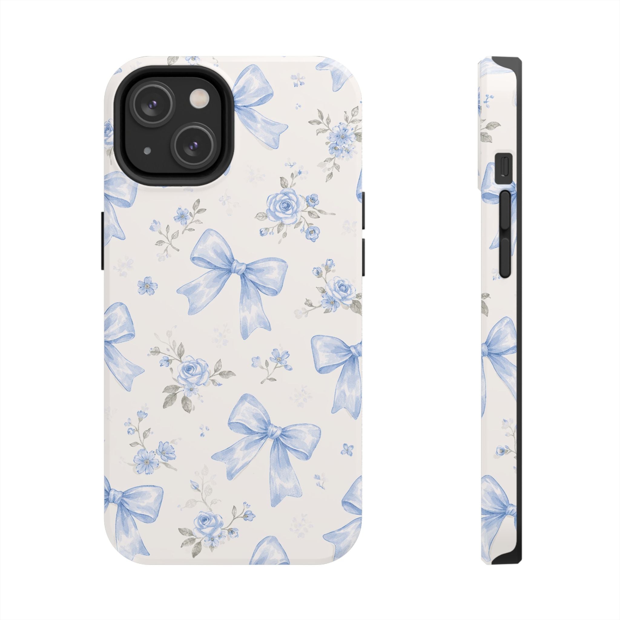 Blue Watercolor Bows iPhone Case, Floral Bow Pattern