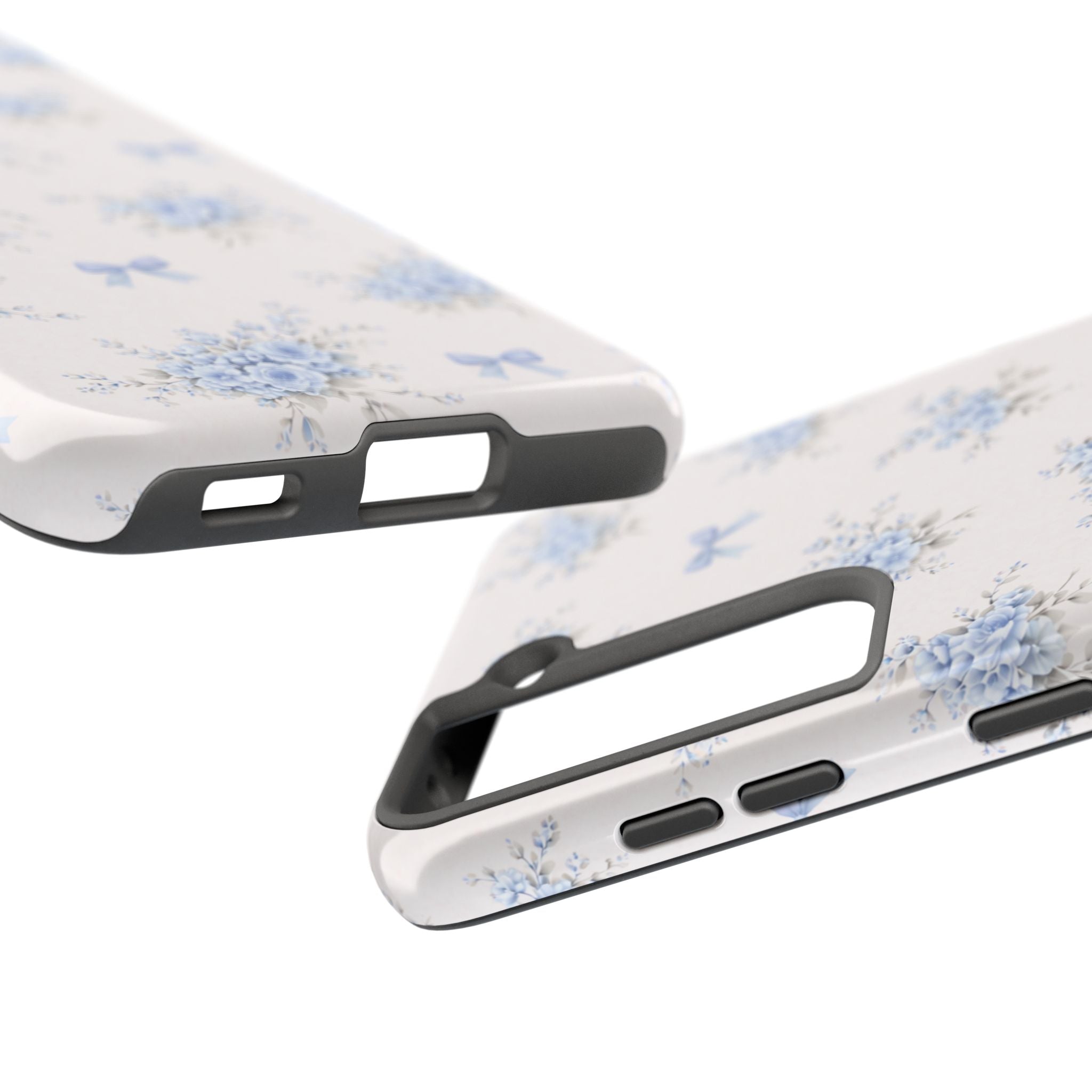 Blue Floral Bows Tough Samsung Galaxy Phone Case, Vintage Bouquet Pattern