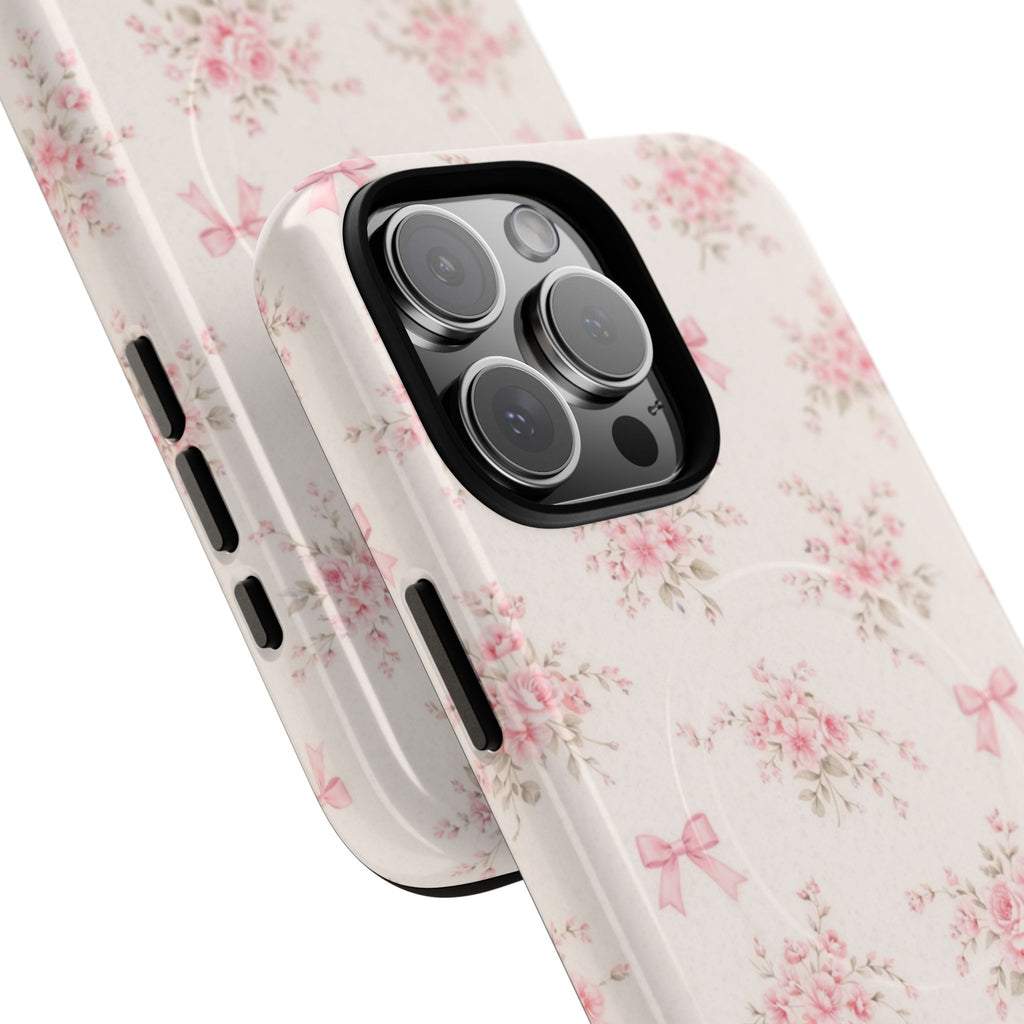 Floral Pink Bow iPhone Case – MagSafe Compatible