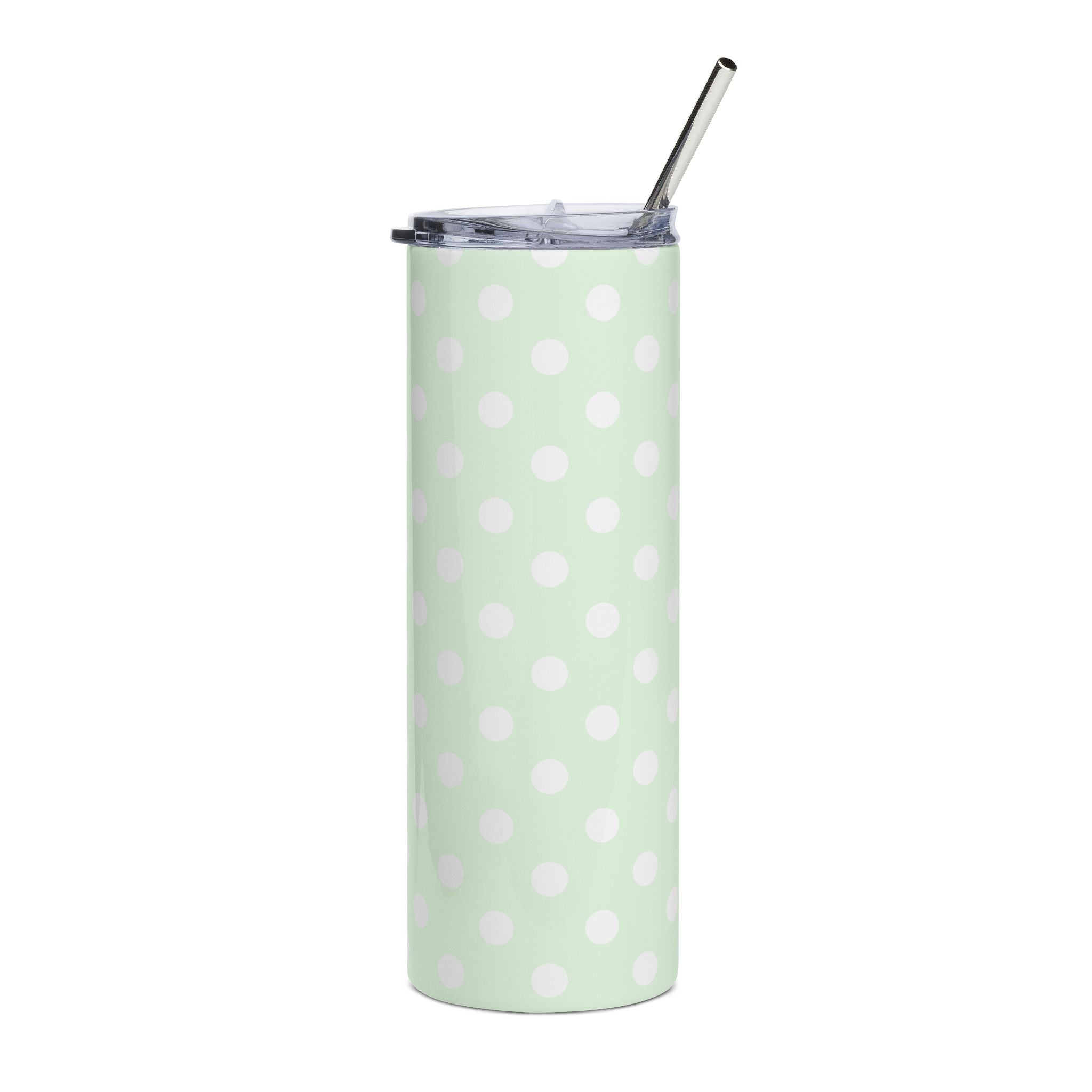 Mint Green Polka Dot 20oz Stainless Steel Tumbler - Slim Insulated Travel Cup with Straw