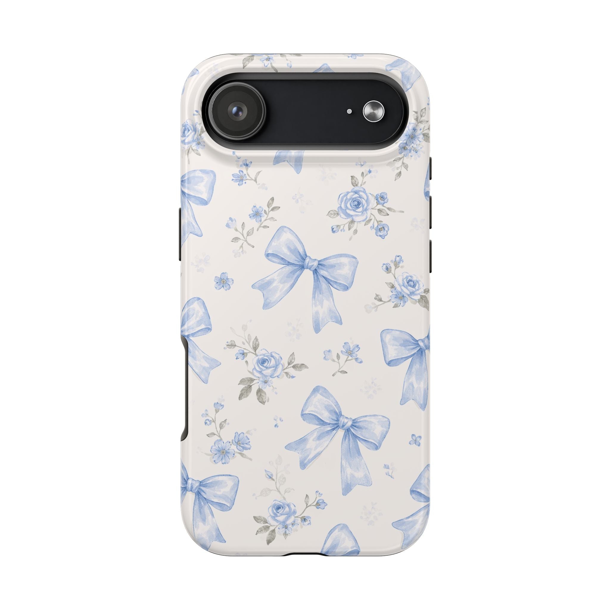 Blue Watercolor Bows iPhone Case, Floral Bow Pattern