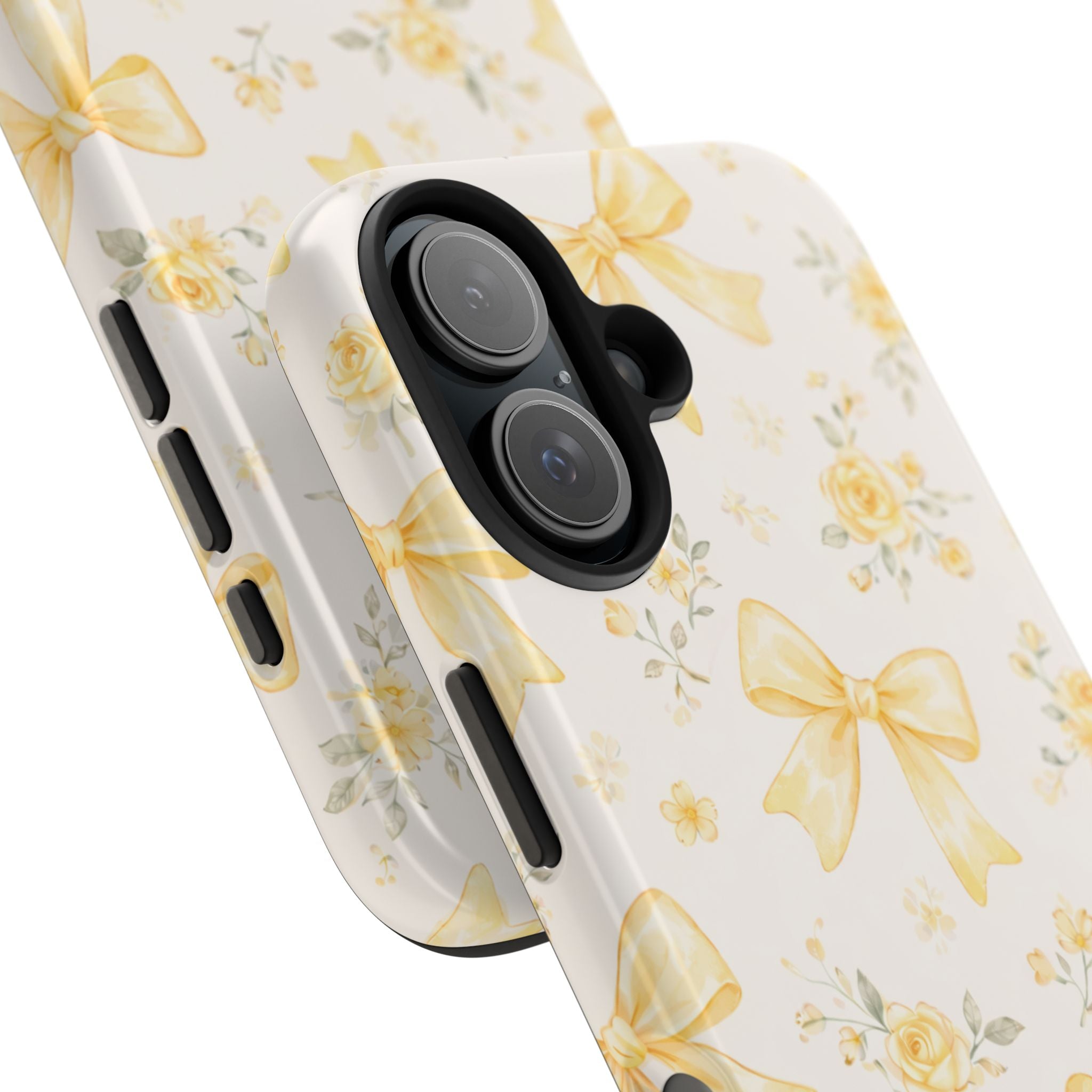 Yellow Bow Floral Phone Case, Cute Yellow Ribbon Pattern