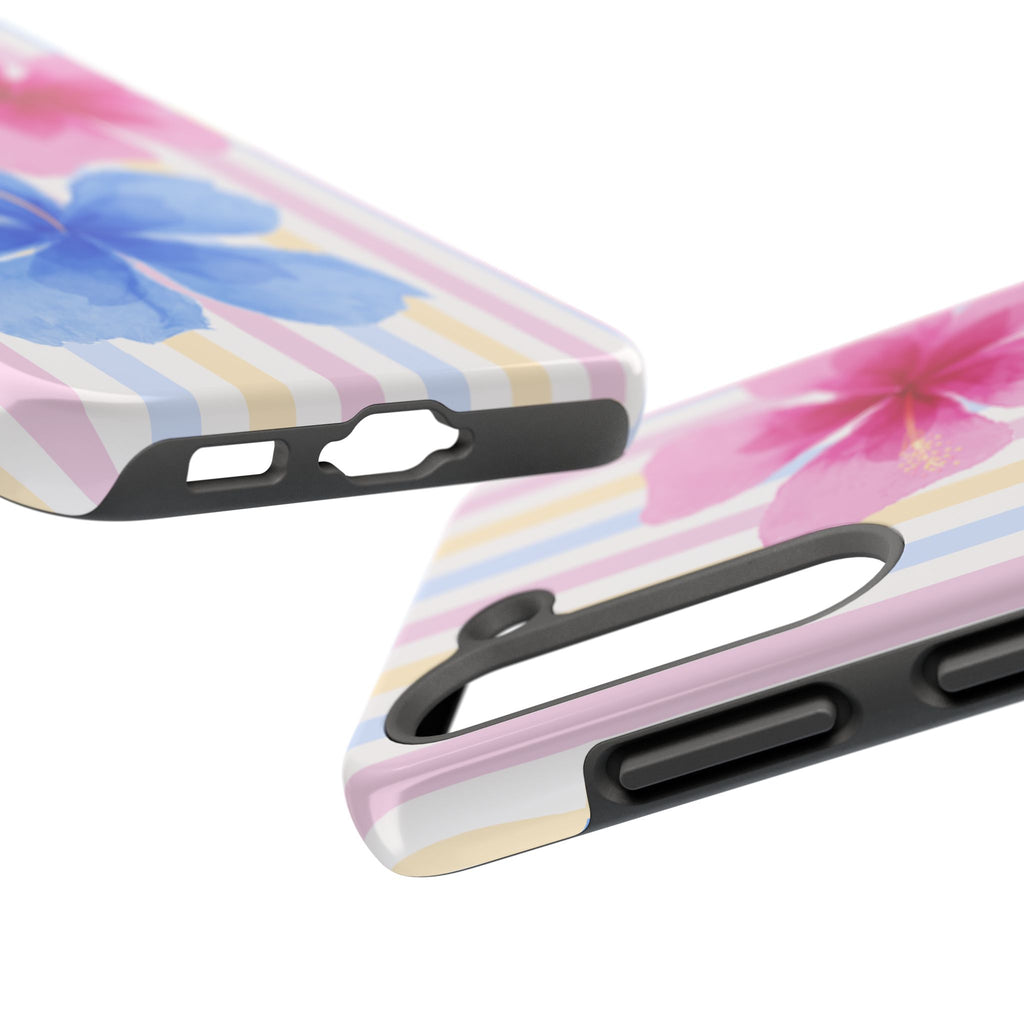 Hibiscus Stripe Tough Samsung Case – Pink & Blue Floral Protective Cover