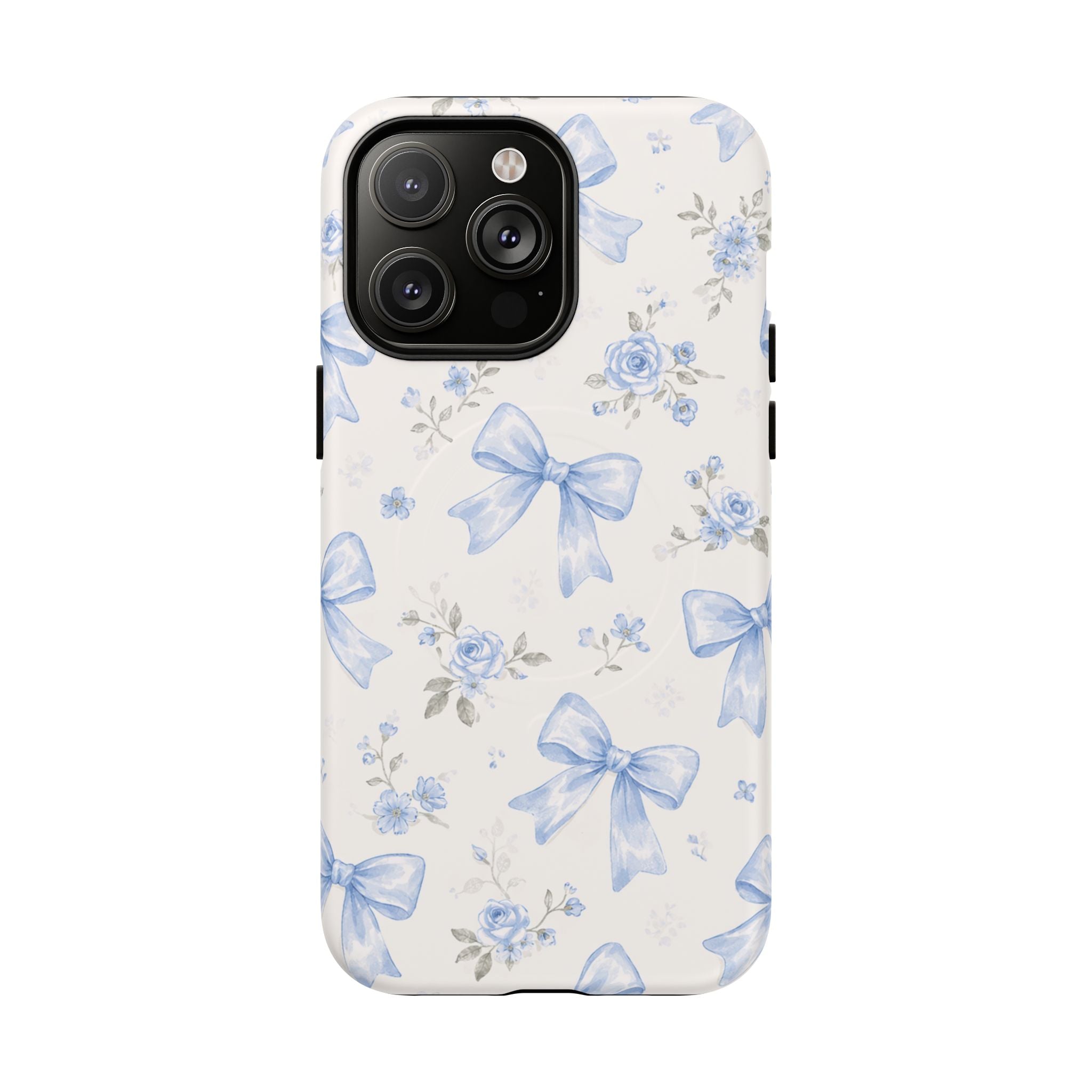 Floral Blue Bow iPhone Case – MagSafe Compatible