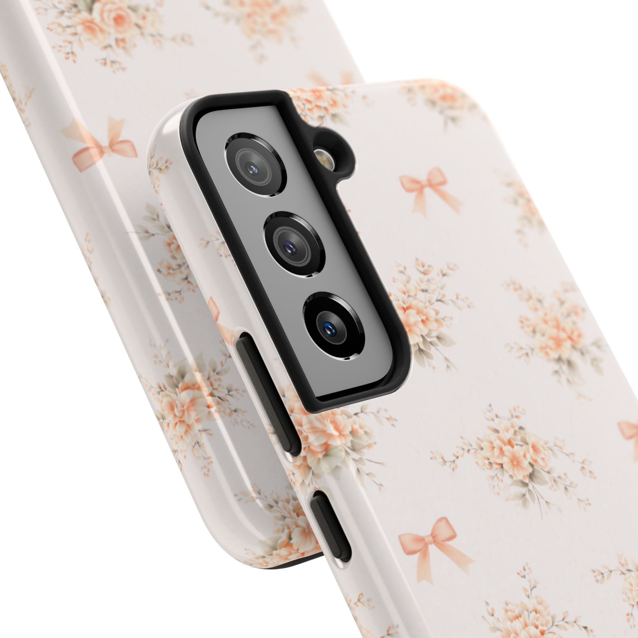 Vintage Peach Floral Bouquet Samsung Galaxy Case, Bow Pattern Pastel Floral