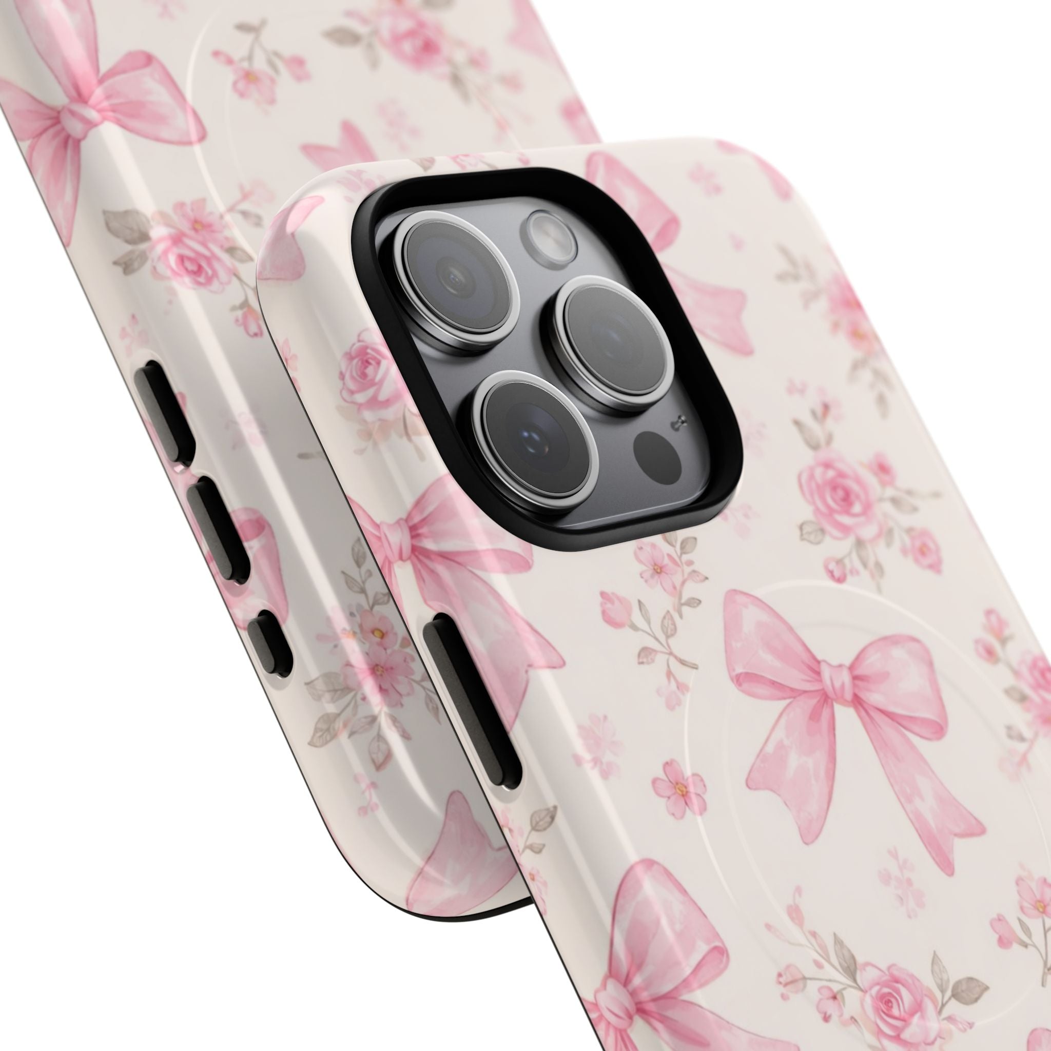 Pink Bow Floral iPhone Case – MagSafe Compatible