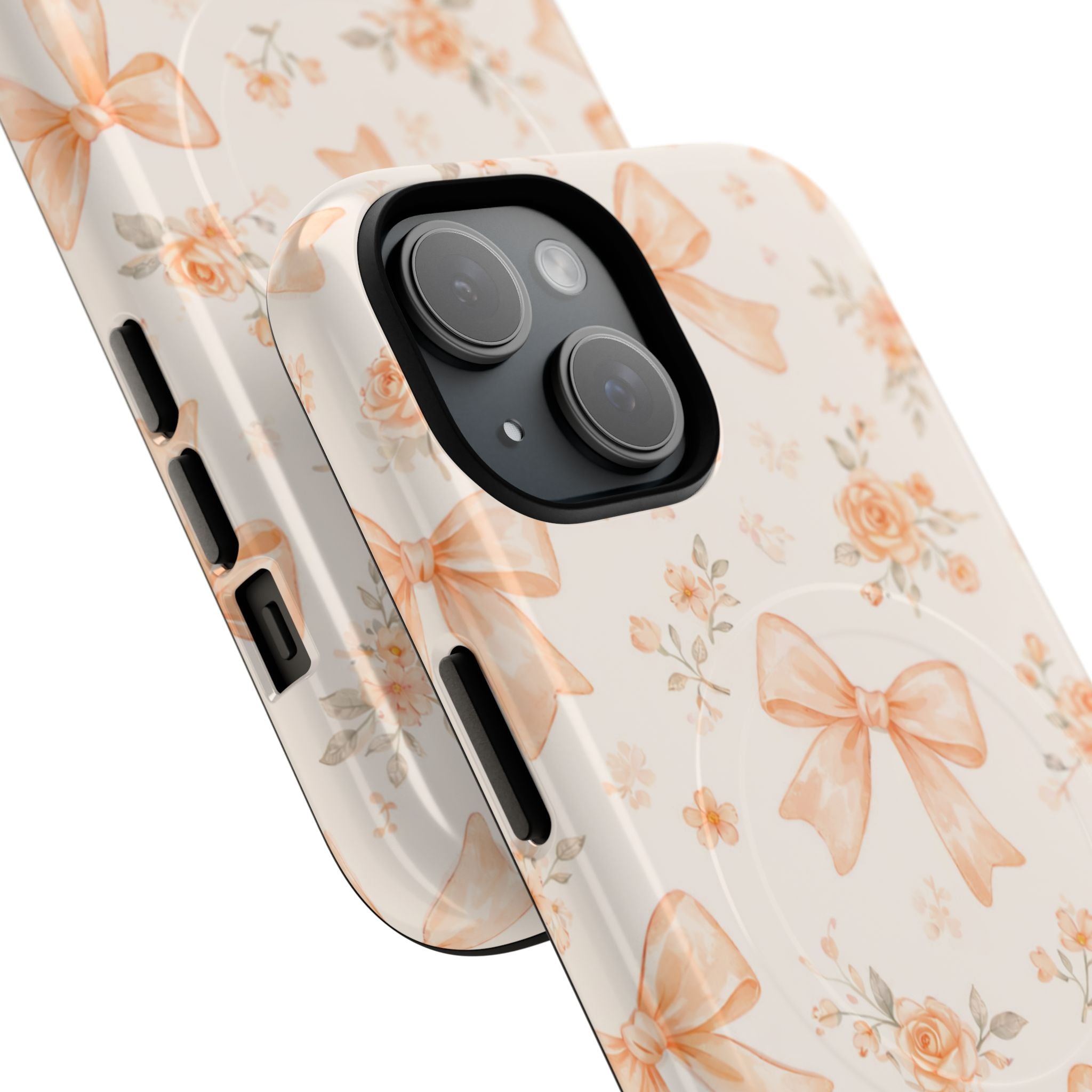 Floral Peach Bow iPhone Case – MagSafe Compatible